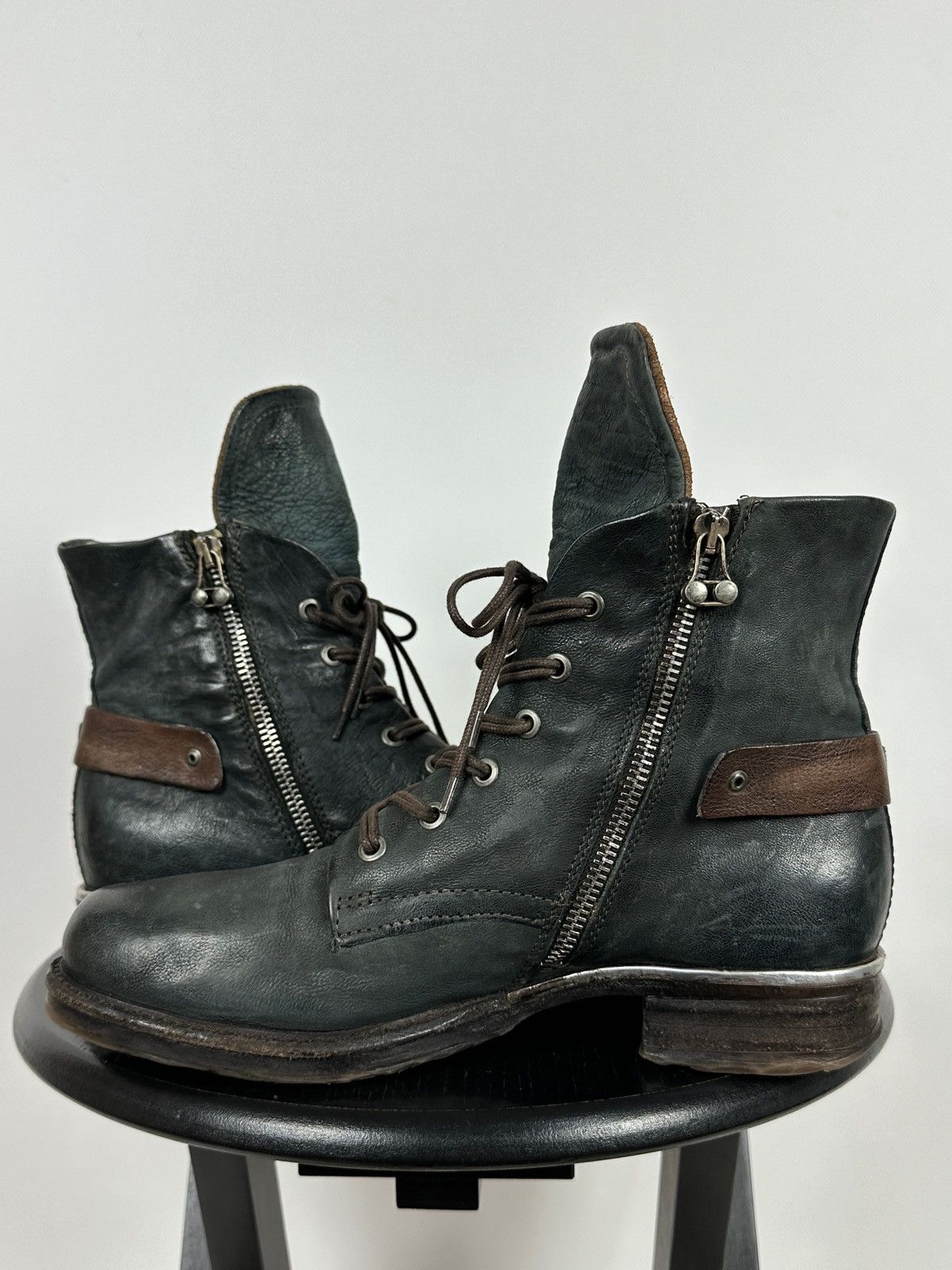 A.S.98 A.S.98. Airstep Navy Green Leather Biker Ankle Boots Size US 10 / IT 40 - 9 Thumbnail