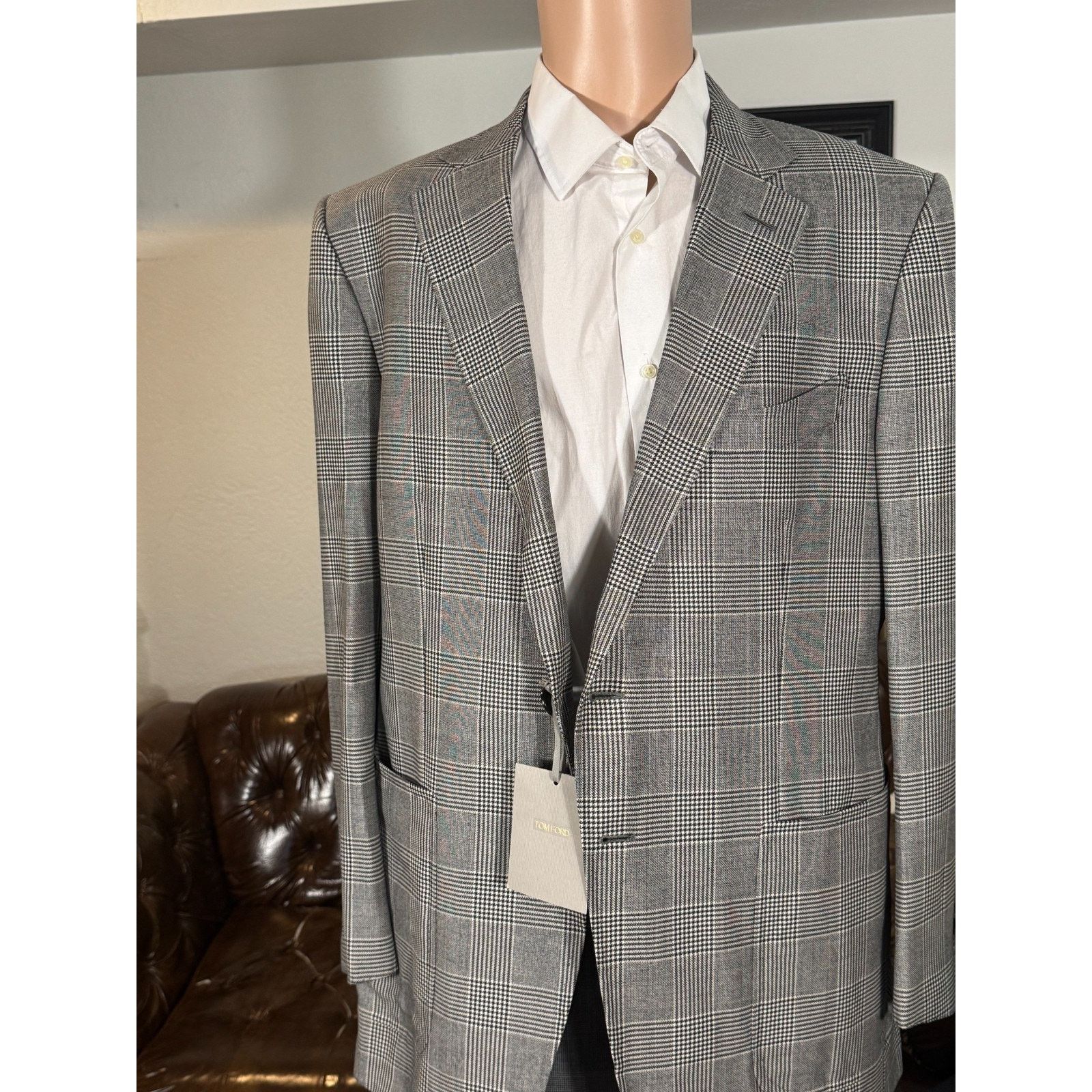 Tom Ford Tom Ford New w Tags PrinceWales Houndstooth Blazer 56 EU 46R Size 46R - 3 Thumbnail