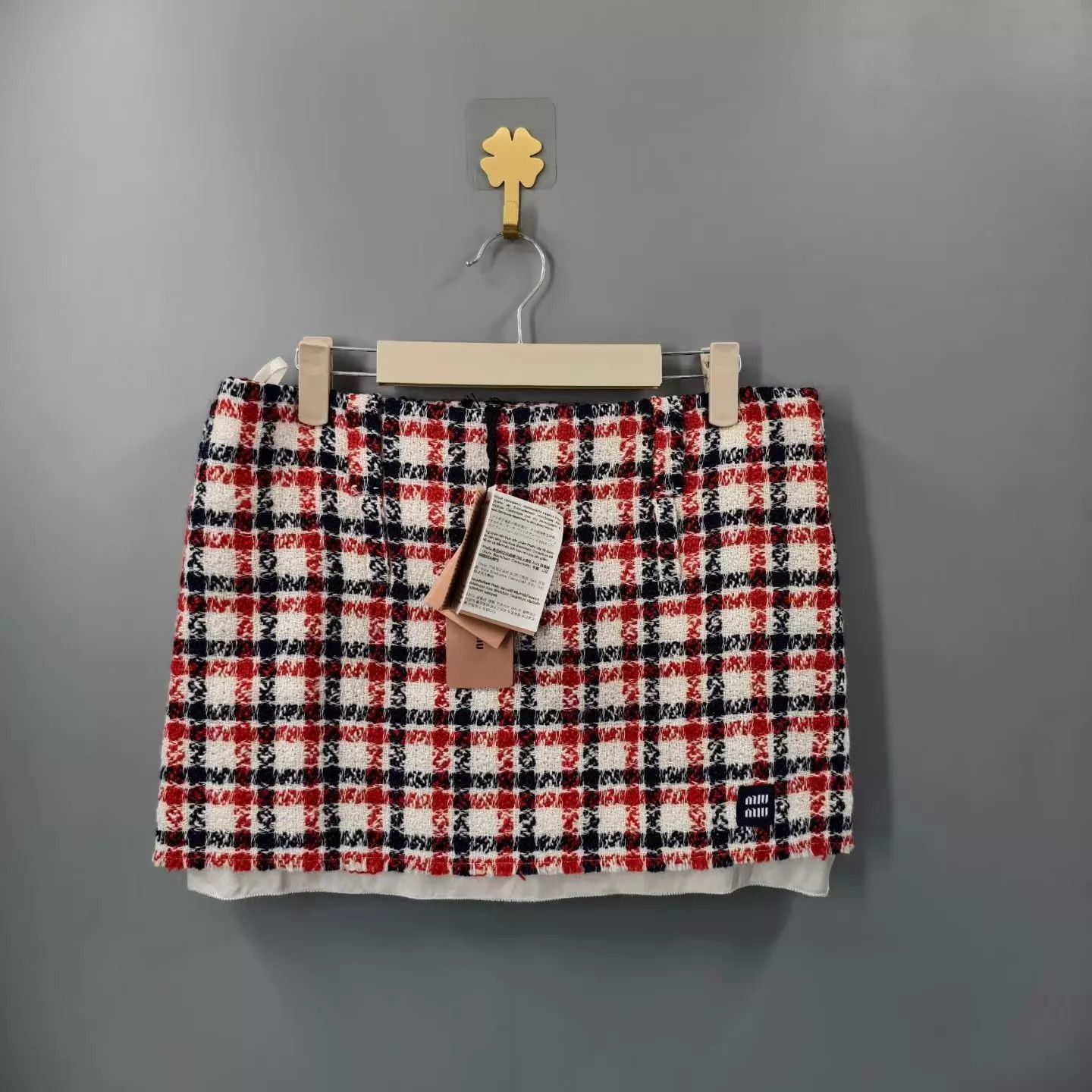 Miu Miu MIU MIU women's red checkered logo short skirt size 40 Size 27" / US 4 / IT 40 - 1 Thumbnail