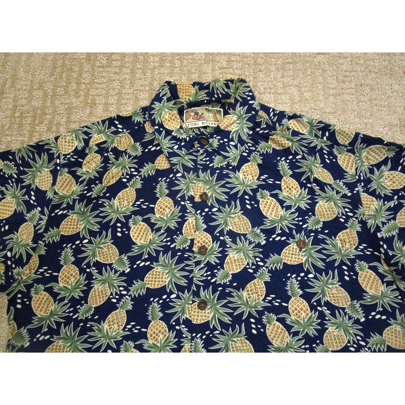 Tori Richard Tori Richard Shirt Men Medium Blue Pineapple Hawaiian Aloha Tropical Button-Up Size US M / EU 48-50 / 2 - 2 Thumbnail
