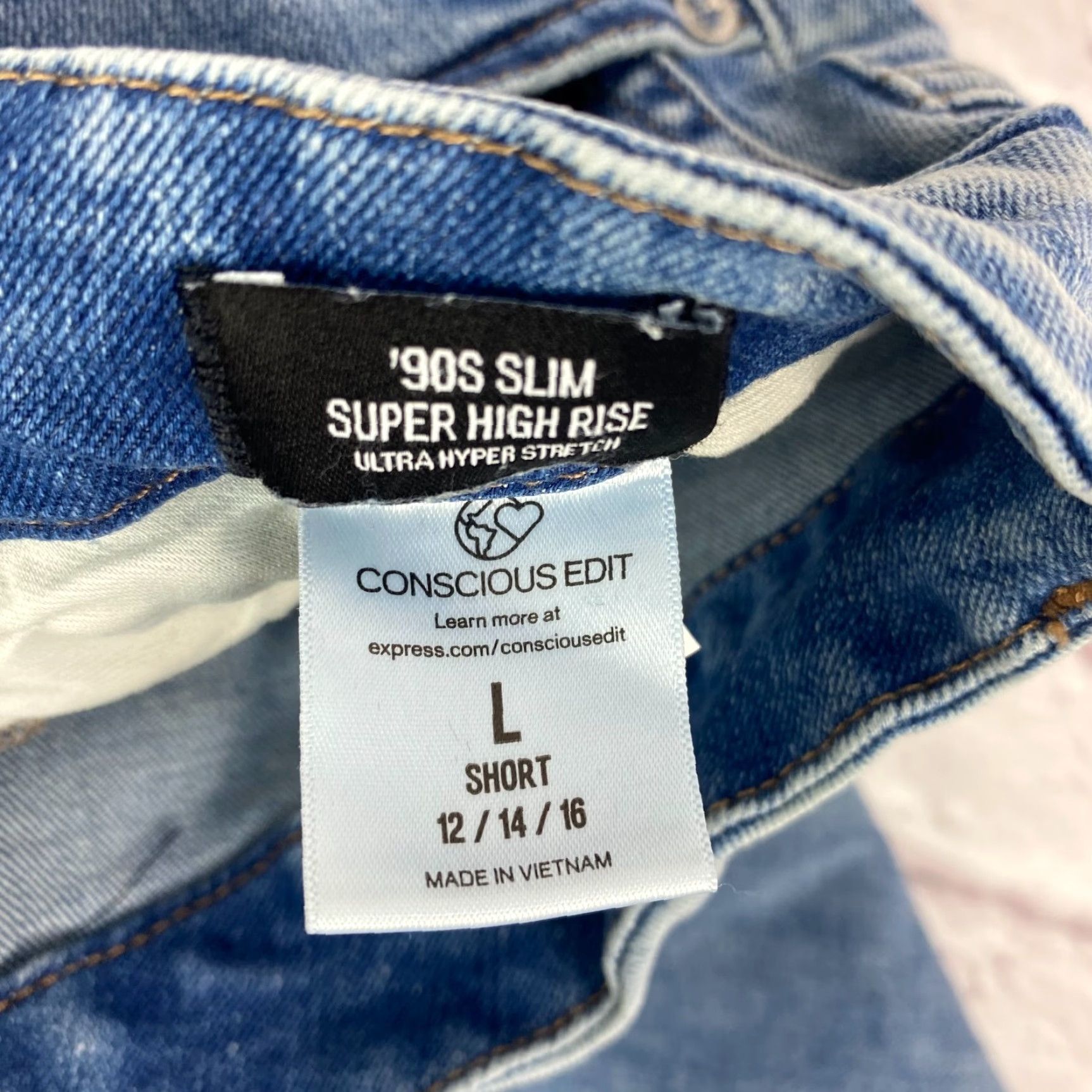 Express Express Jeans Womens 90s Slim Size L Short High Rise Straight Jeans Stretch Size 36" / US 14 / IT 50 - 7 Thumbnail