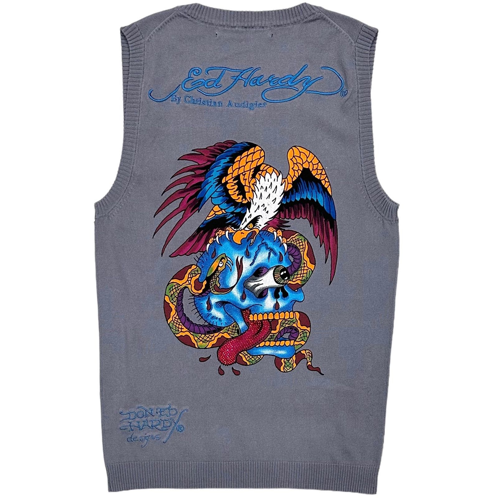 Ed Hardy Ed Hardy by Christian Audigier V-Neck Sweater Vest in Grey Size US M / EU 48-50 / 2 - 2 Thumbnail