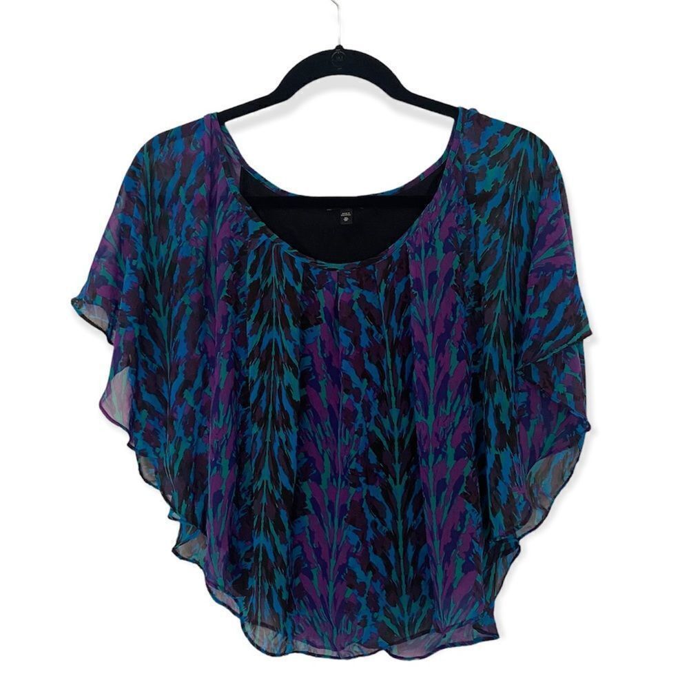 Express Express Abstract Sheer Overlay Blouse – Size XS – Purple Blu Size XS / US 0-2 / IT 36-38 - 2 Thumbnail