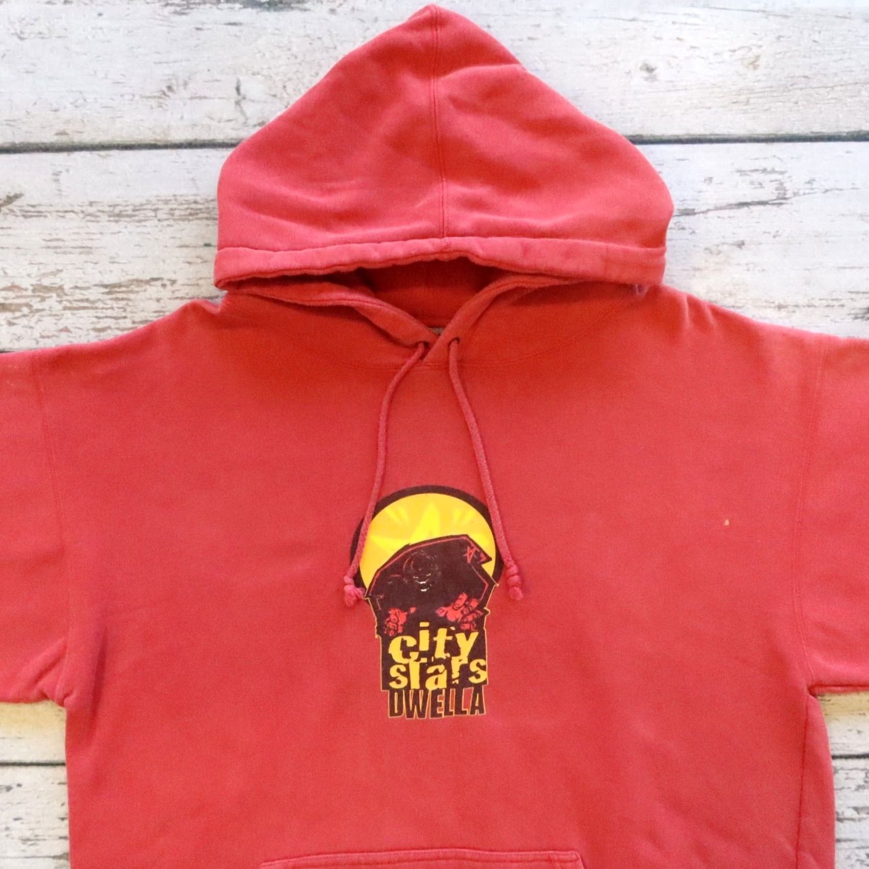 Vintage Vintage City Stars Dwella Skateboard Pullover Hoodie Sweatshirt - Red, Size L, Men, Long Sleeve, Regular, Hoodie, 90s, Pullover Size US L / EU 52-54 / 3 - 2 Thumbnail