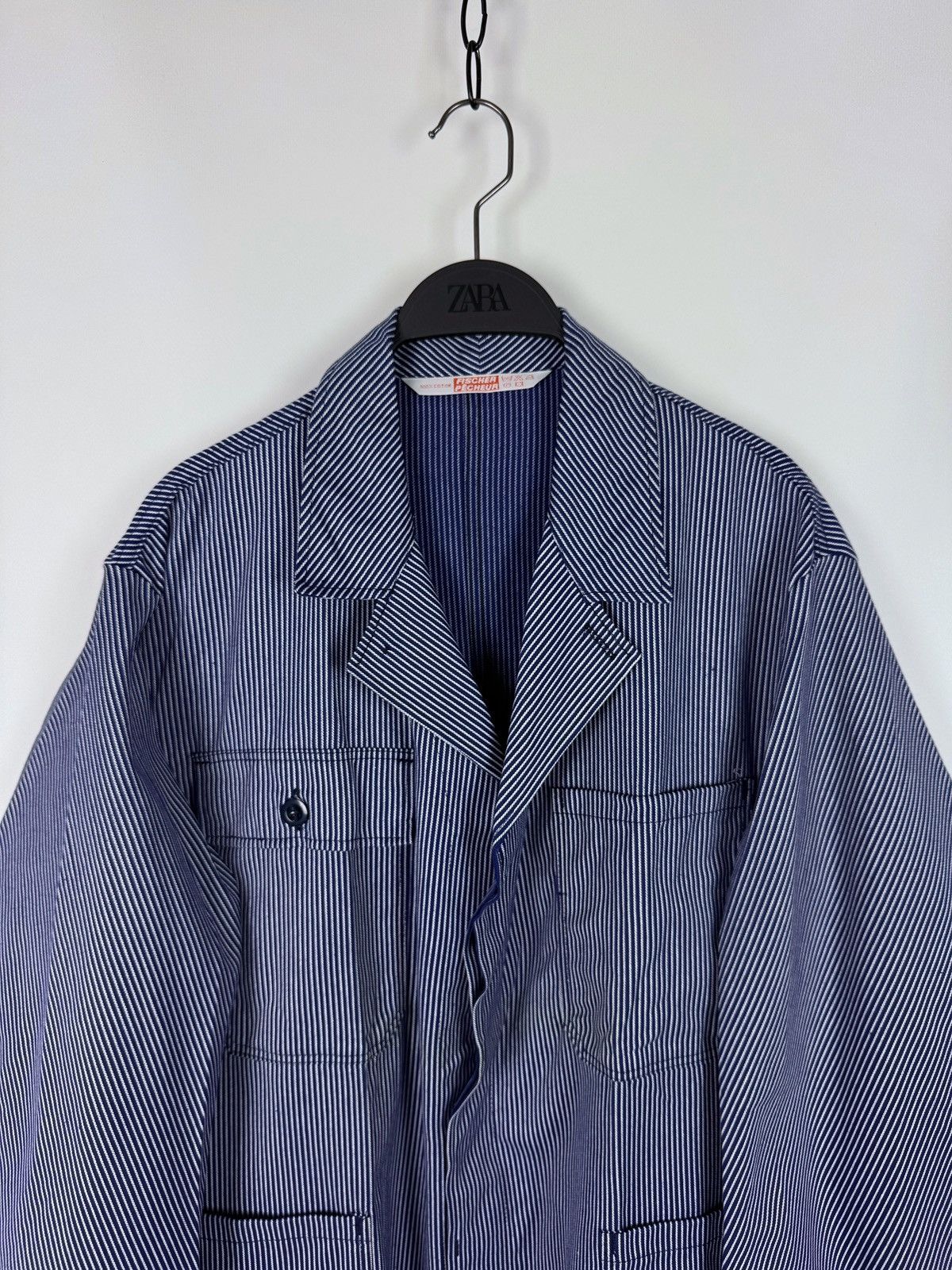 Vintage 80’s Vintage Fischer French Chore Striped Work Jacket Size US L / EU 52-54 / 3 - 4 Thumbnail