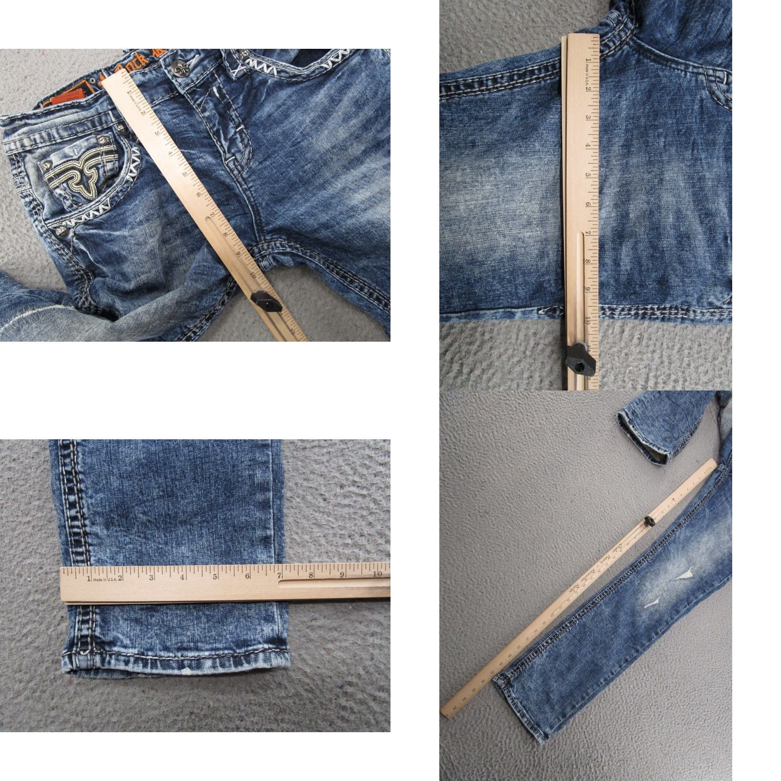 Vintage Rock Revival Eben Jeans Men’s 32x31.5 Straight Distressed Medium Wash Denim Size US 32 / EU 48 - 8 Thumbnail