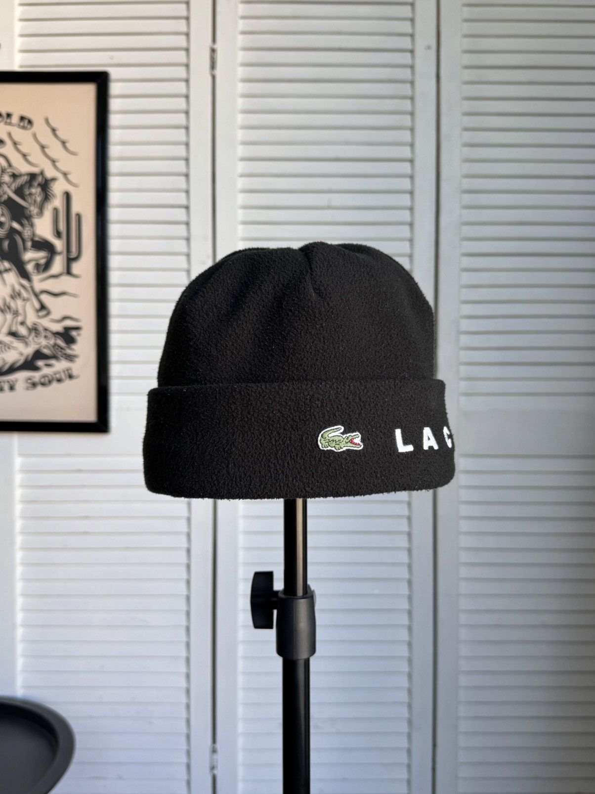 Lacoste Vintage Lacoste Beanie Fleece Hat Black Big Logo Size ONE SIZE - 11 Thumbnail