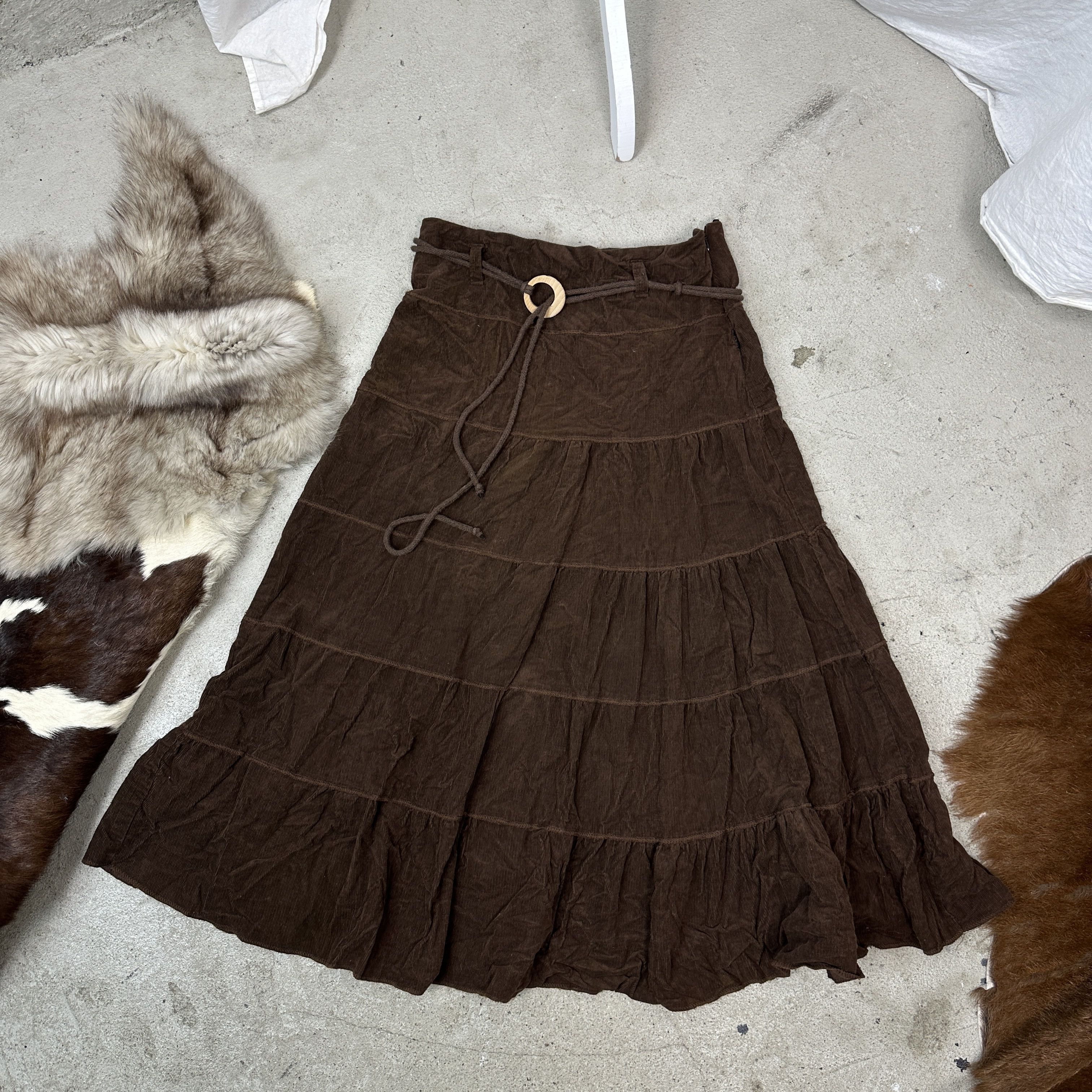 Vintage Vintage Cottagecore Brown Maxi Corduroy Skirt Y2K Size 26" / US 2 / IT 38 - 4 Thumbnail