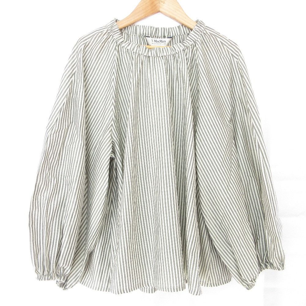 MaxMara S Max Mara Stripe Long Sleeve Blouse Cotton Tops DUTY FREE for USA