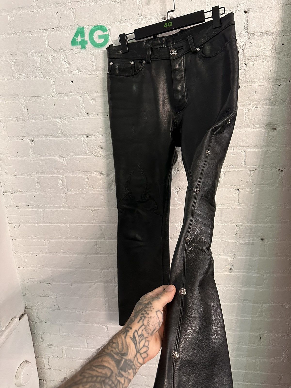 Chrome Hearts CHROME HEARTS CUSTOM STUDDED ROCKSTAR LEATHER JEANS CROSS Size US 30 / EU 46 - 4 Thumbnail