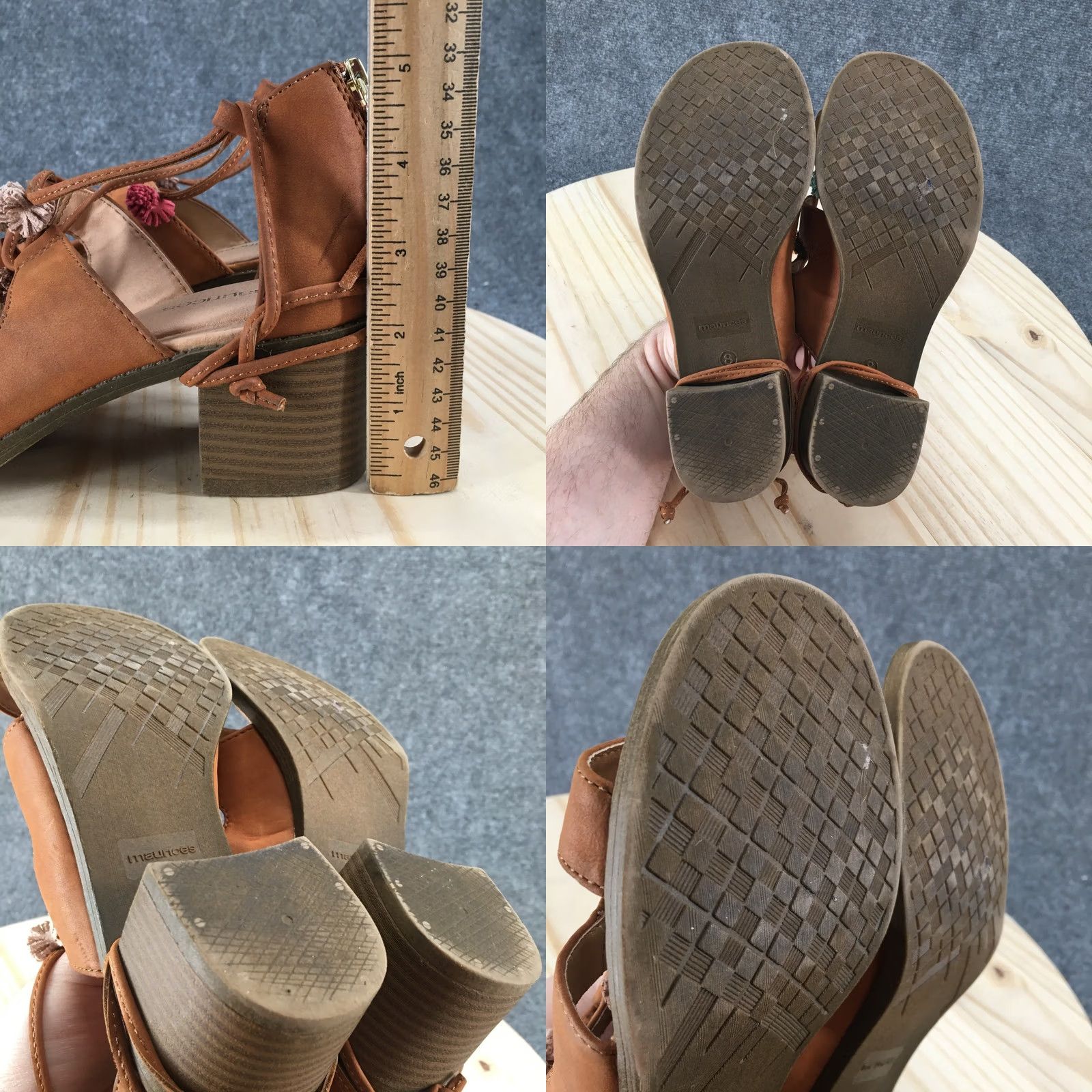 Vintage Maurices Ember Sandals Womens 8 M Brown Strappy Back Zip Tassel Block Heels Size US 8 / IT 38 - 9 Thumbnail