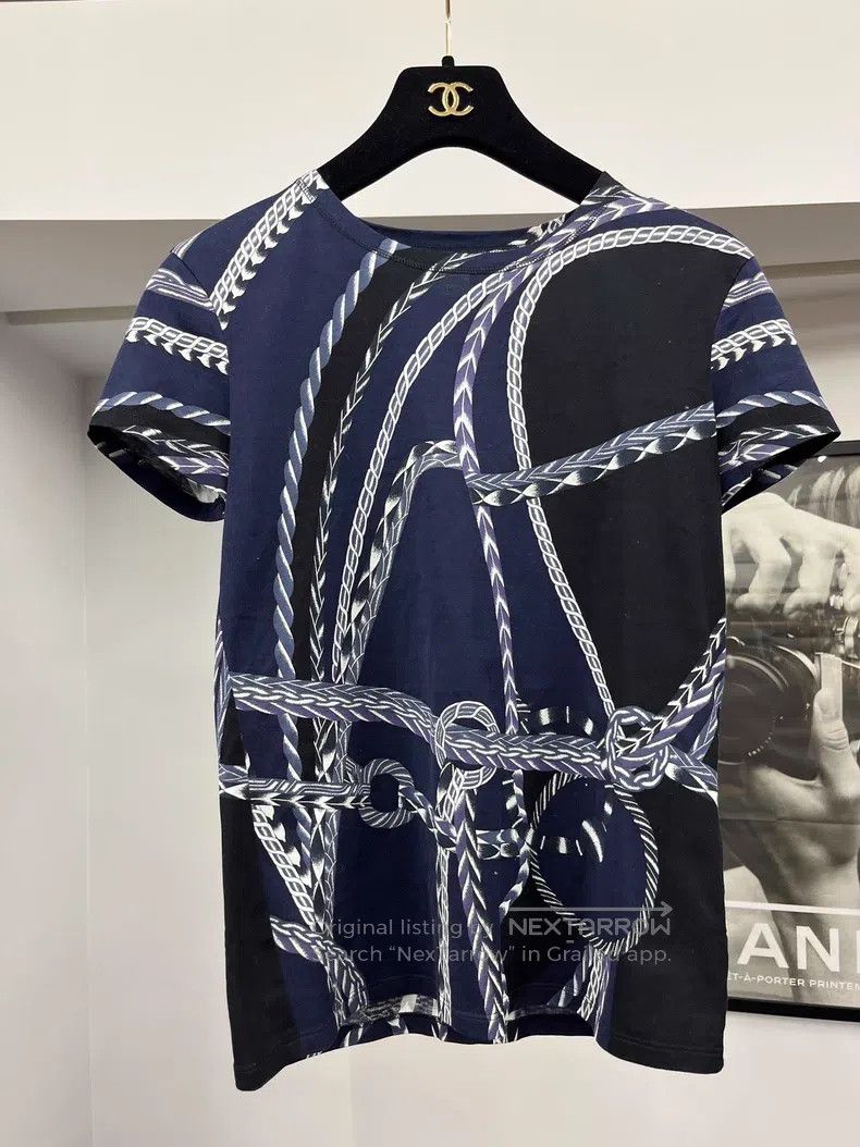 Hermes Hermes Blue Chain Printed Short Sleeve T-Shirt Size XXS / US 00 / IT 34 - 1 Thumbnail
