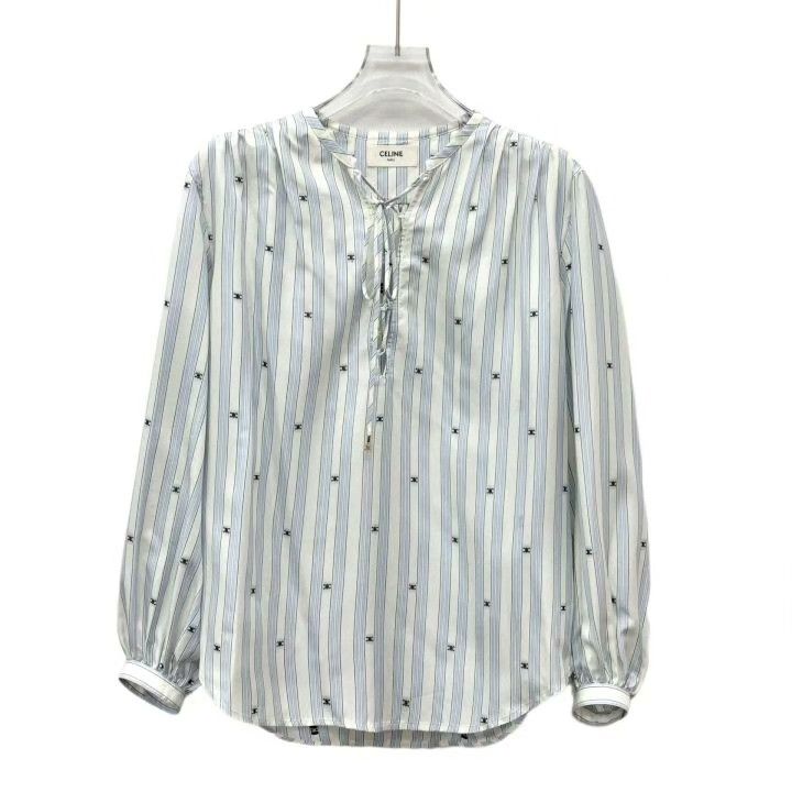 Celine Celine Striped Silk Tie-Neck Shirt Size S / US 4 / IT 40 - 1 Thumbnail