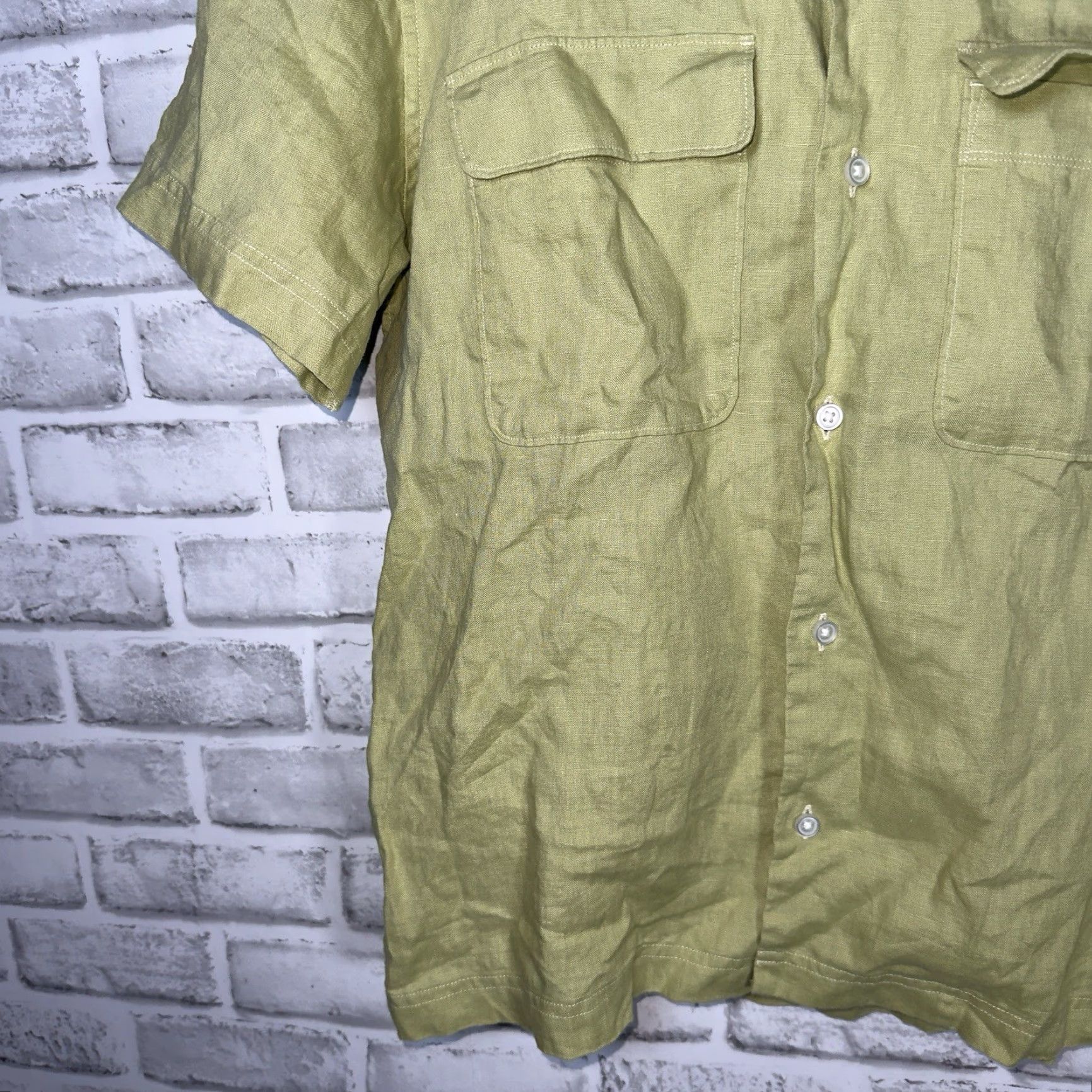 Everlane Everlane Green Linen Short Sleeve Button-Up Shirt Mens Size S Size US 29 - 3 Thumbnail