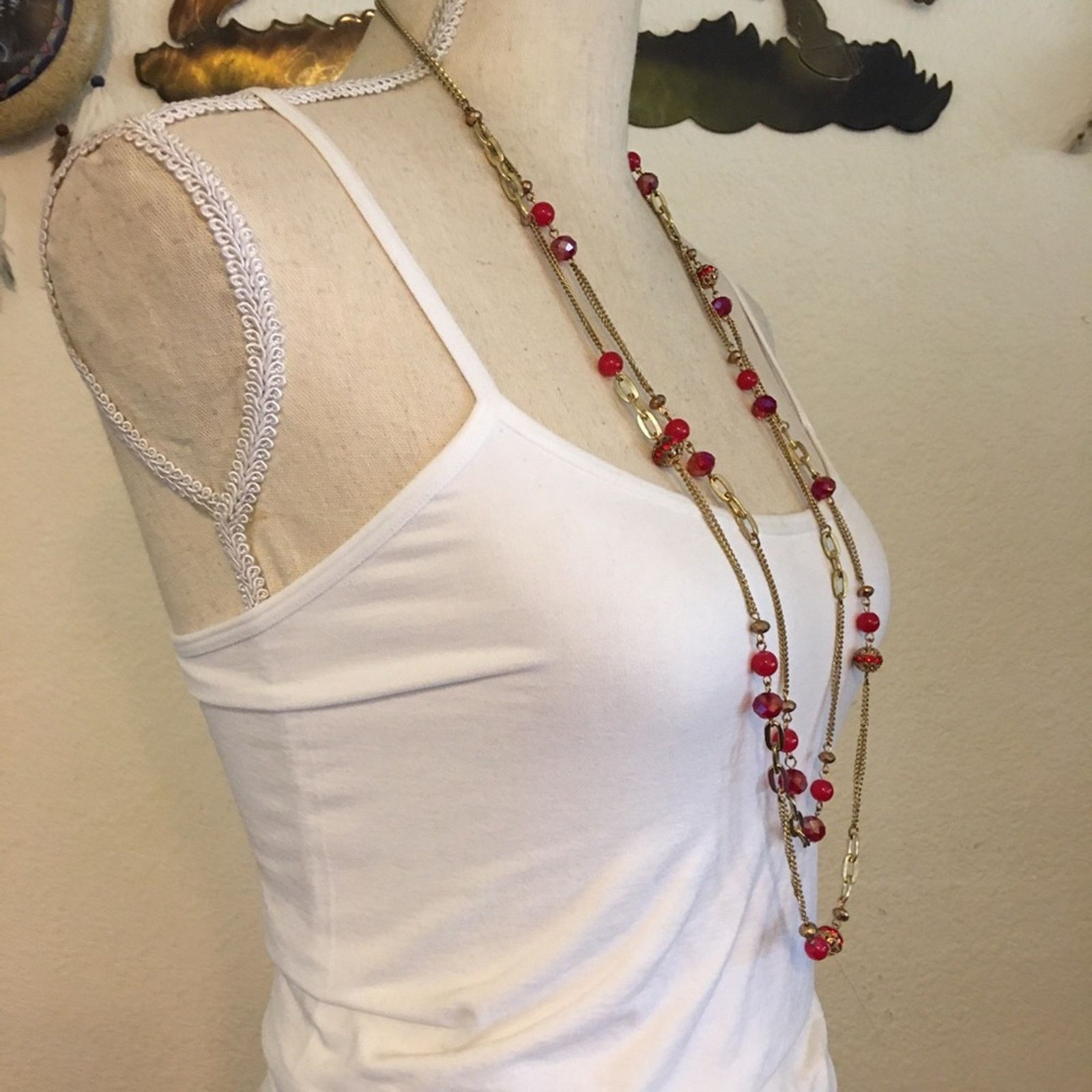 Vintage Vintage layered chain red sparkle bead necklace Size ONE SIZE - 2 Thumbnail