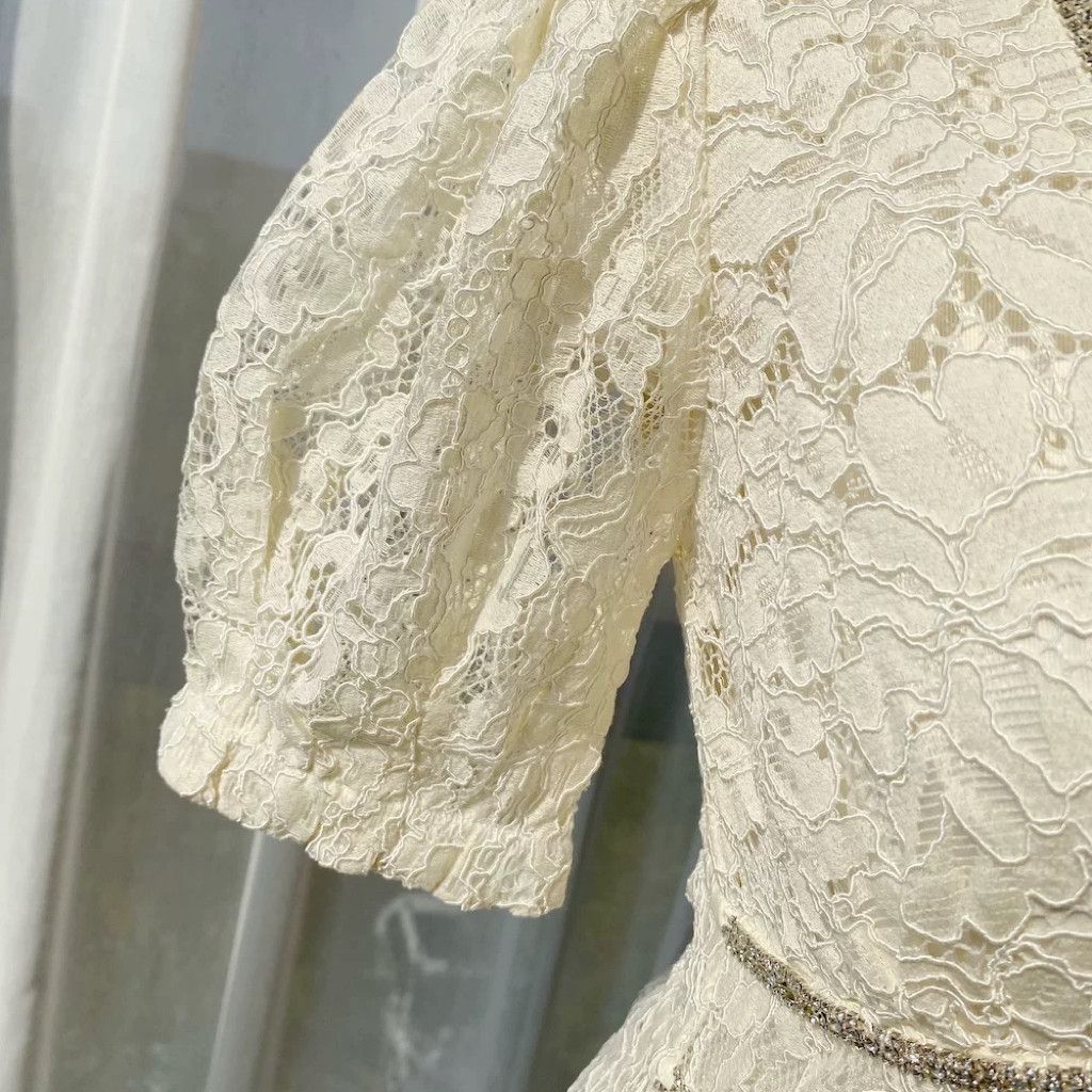 Zara White Lace Midi Dress Romantic & Feminine Size S / US 4 / IT 40 - 4 Thumbnail