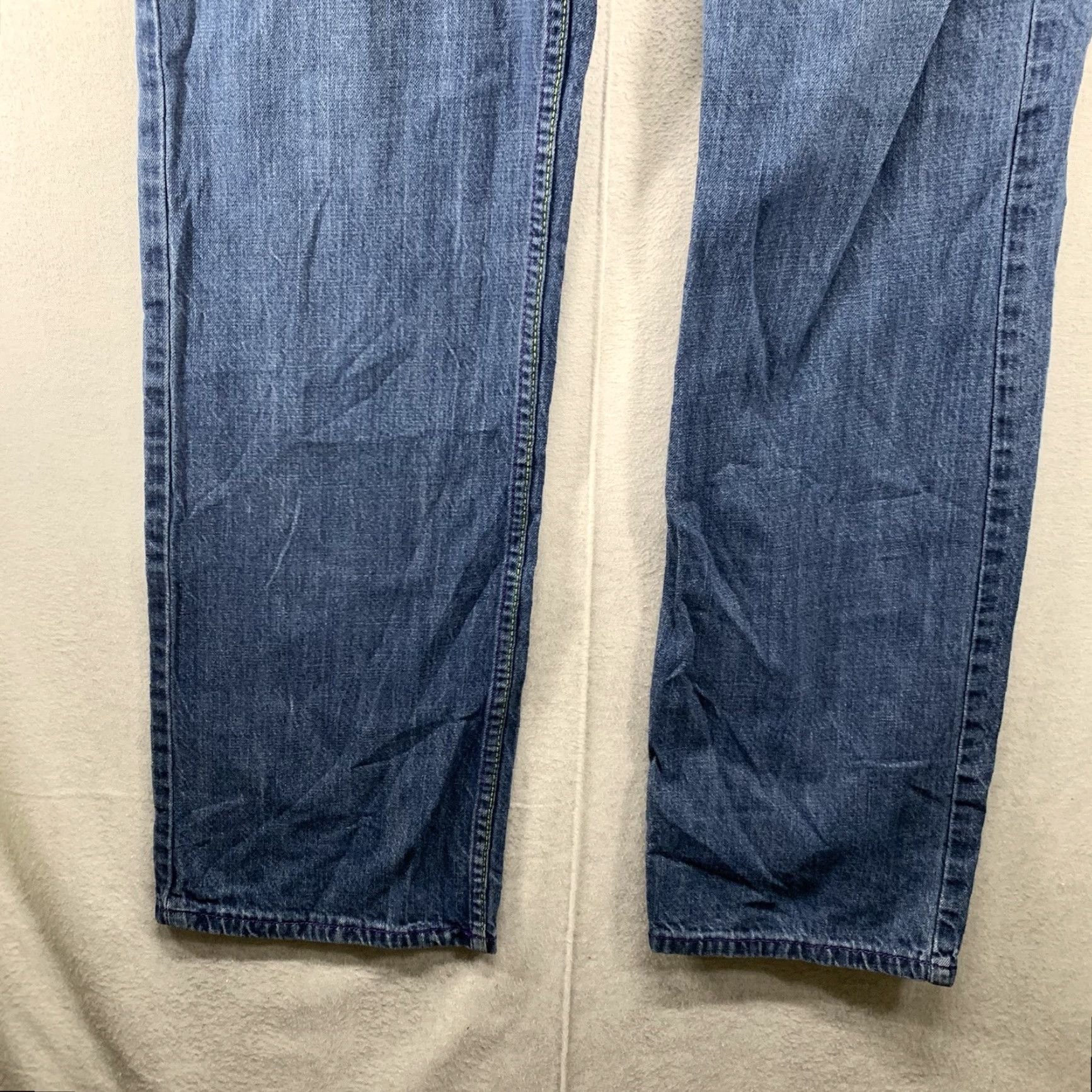 Vintage Vintage Men’s Y2K Skater Jeans Wide-Leg 35x33 Denim Blue Neon Green Purple Stitching Size US 34 / EU 50 - 6 Thumbnail