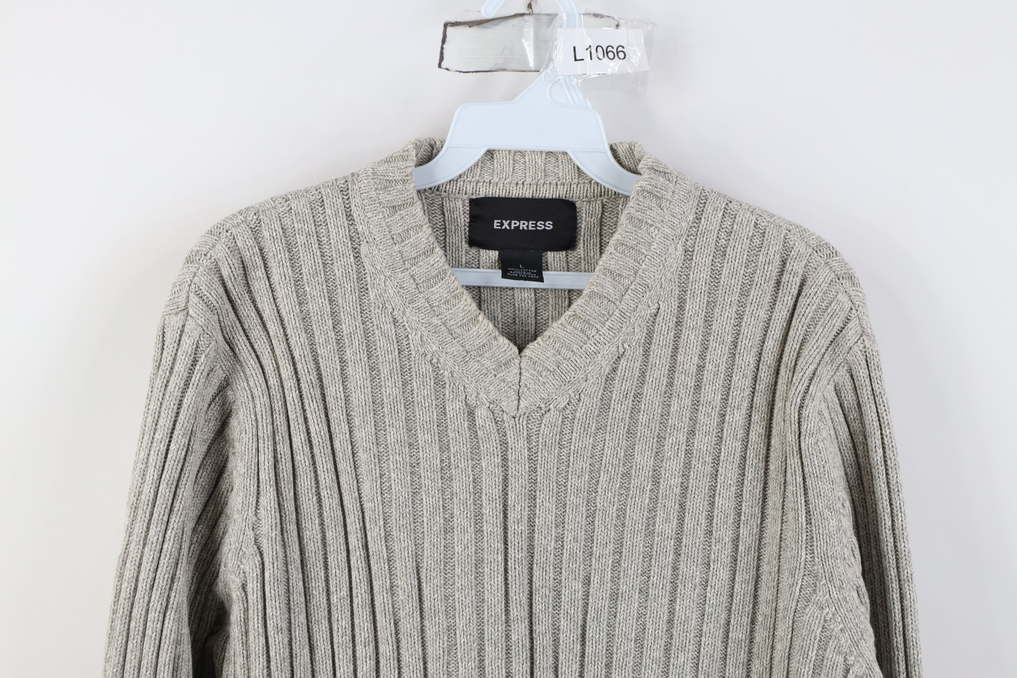 Express Vintage Y2K Express Babydoll Cotton Ribbed Knit Sweater Gray Size L / US 10 / IT 46 - 2 Thumbnail