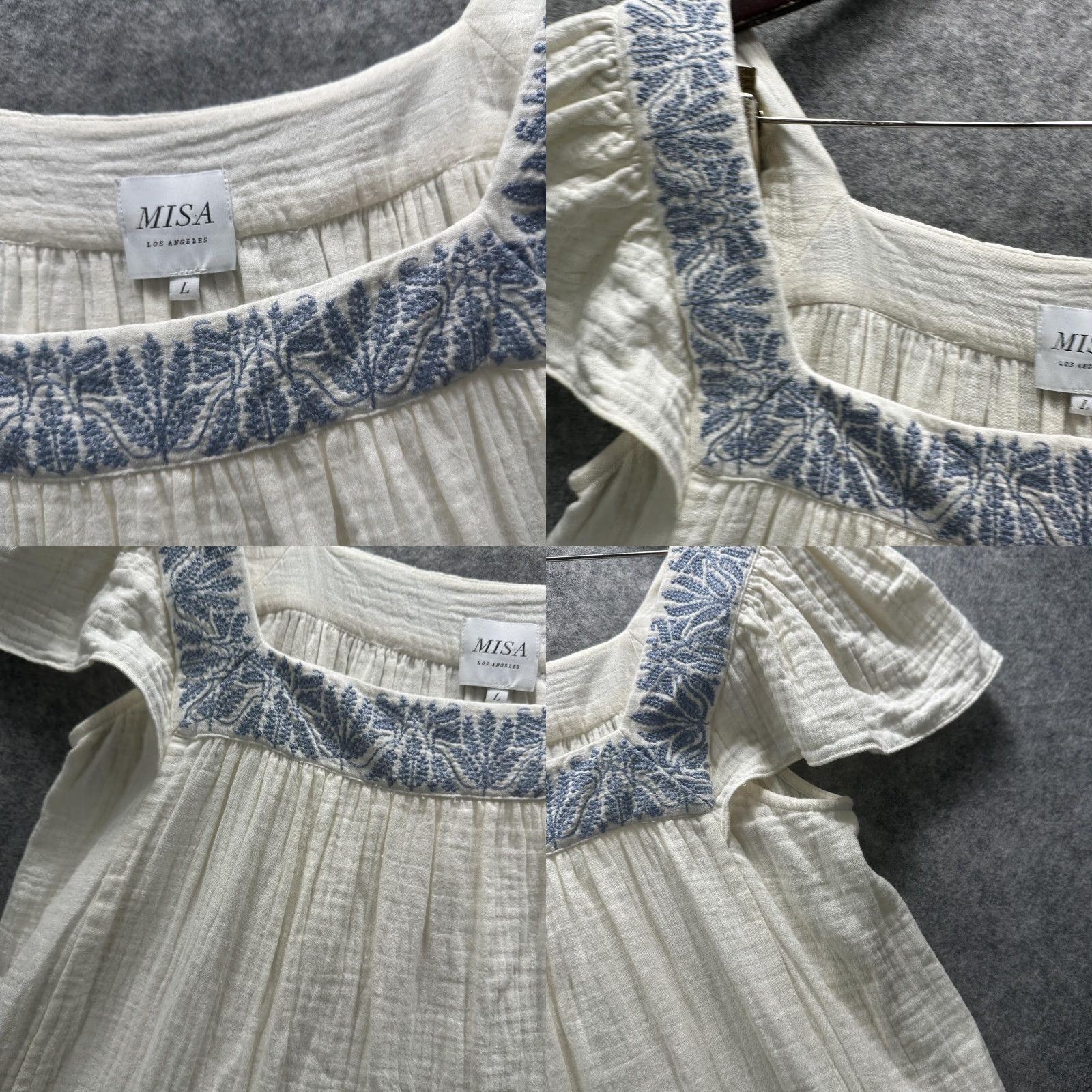 MISA Los Angeles Misa Los Angeles Dress Womens L White Embroidered Floral Boho Tiered Cotton Size L / US 10 / IT 46 - 8 Thumbnail
