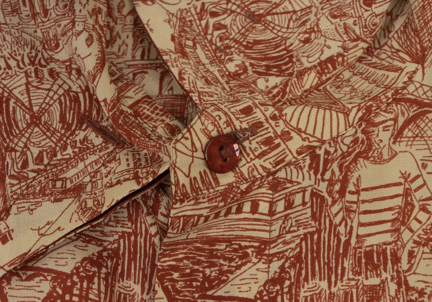 Jean Paul Gaultier Silk Drawing Print Shirt in Beige Red, Size 48 Size US M / EU 48-50 / 2 - 6 Thumbnail