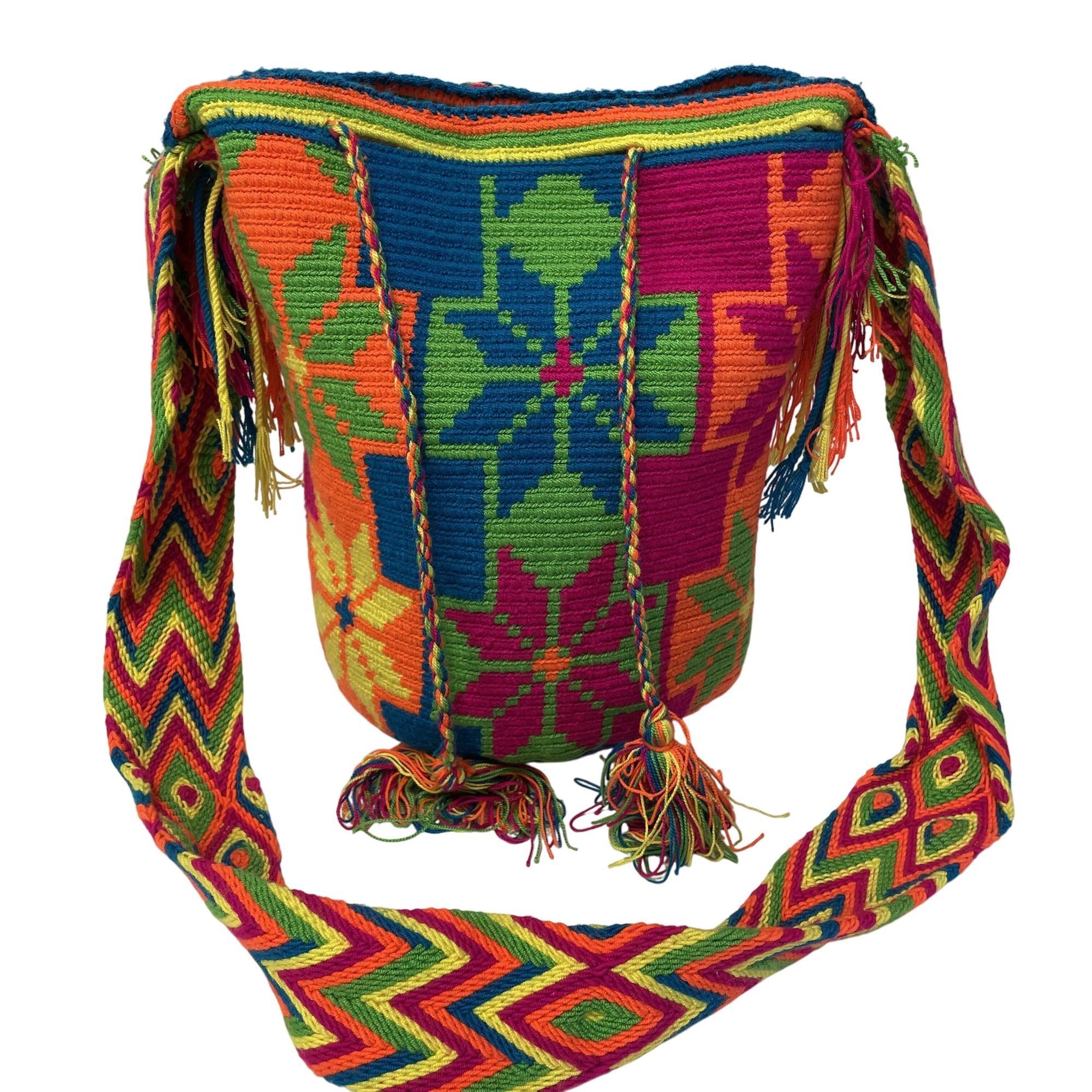 Other Vtg Wayuu Mochila NEON HandBag Hippie FLOWER POWER Purse Size ONE SIZE - 2 Thumbnail