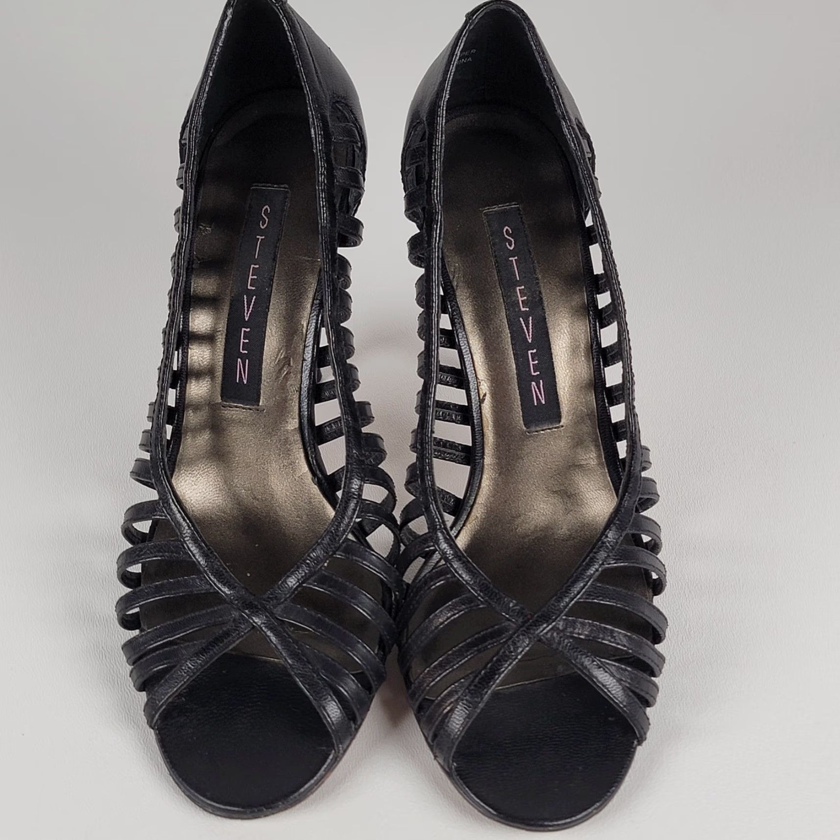 Vintage Steven Black Leather Open Toe Strappy Heels Women's Size 6 M Size US 6 / IT 36 - 2 Thumbnail