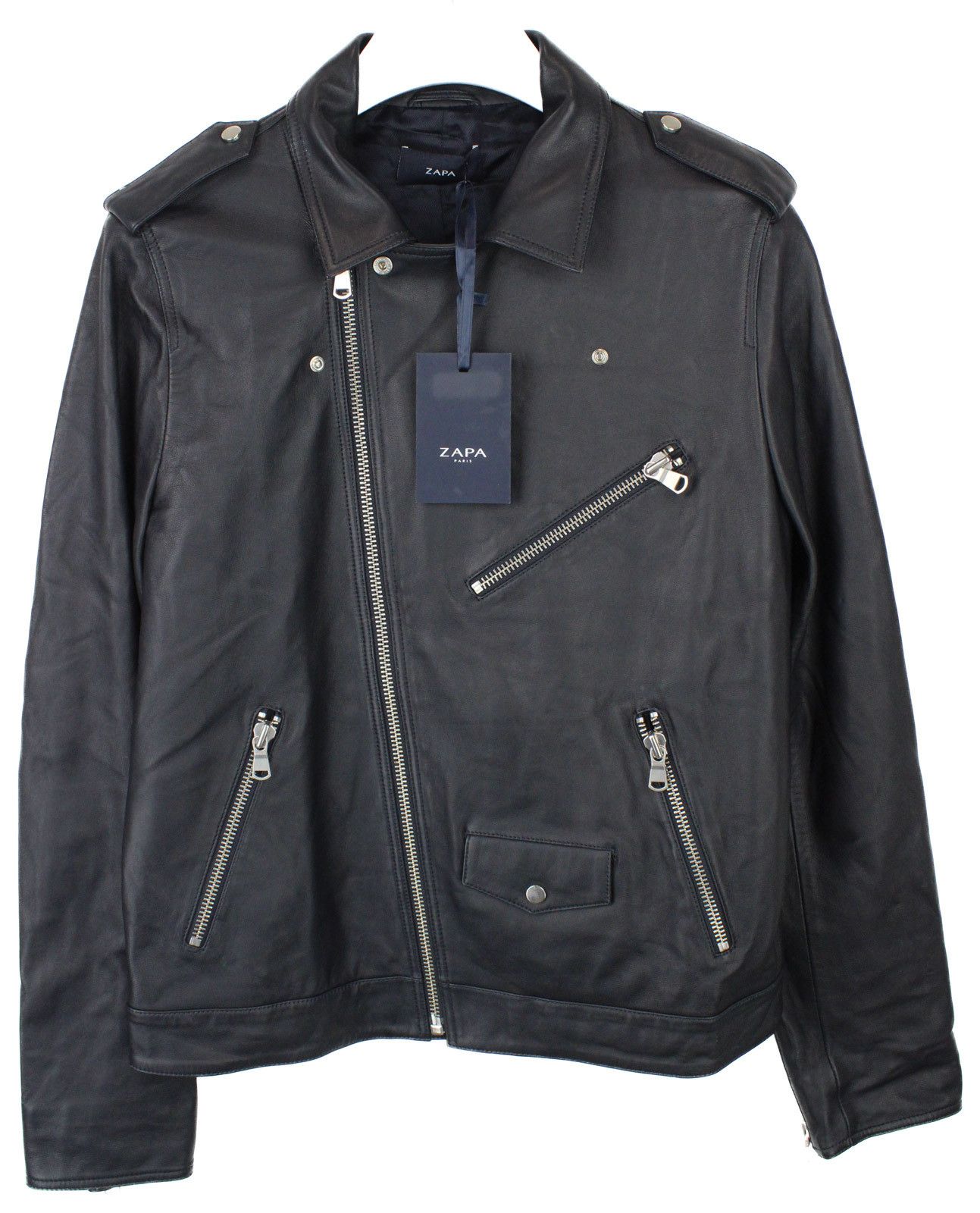 ZAPA ZAPA Jacket Men UK 40 Black Soft Leather Zip Pockets Biker Size US L / EU 52-54 / 3 - 2 Thumbnail