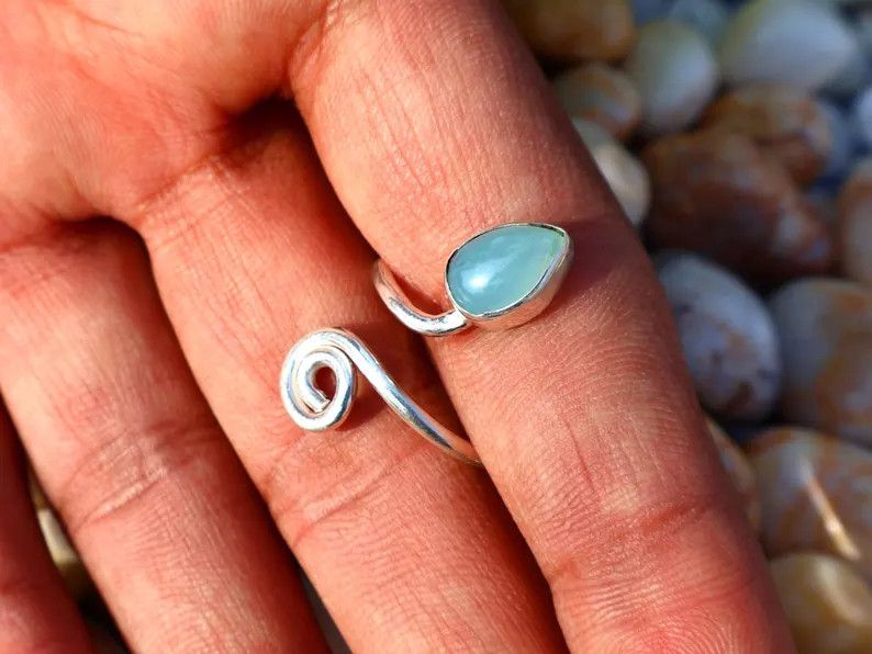 Handmade Chalcedony Ring, Handmade Pear Gemstone, March Birthstone Size ONE SIZE - 7 Thumbnail