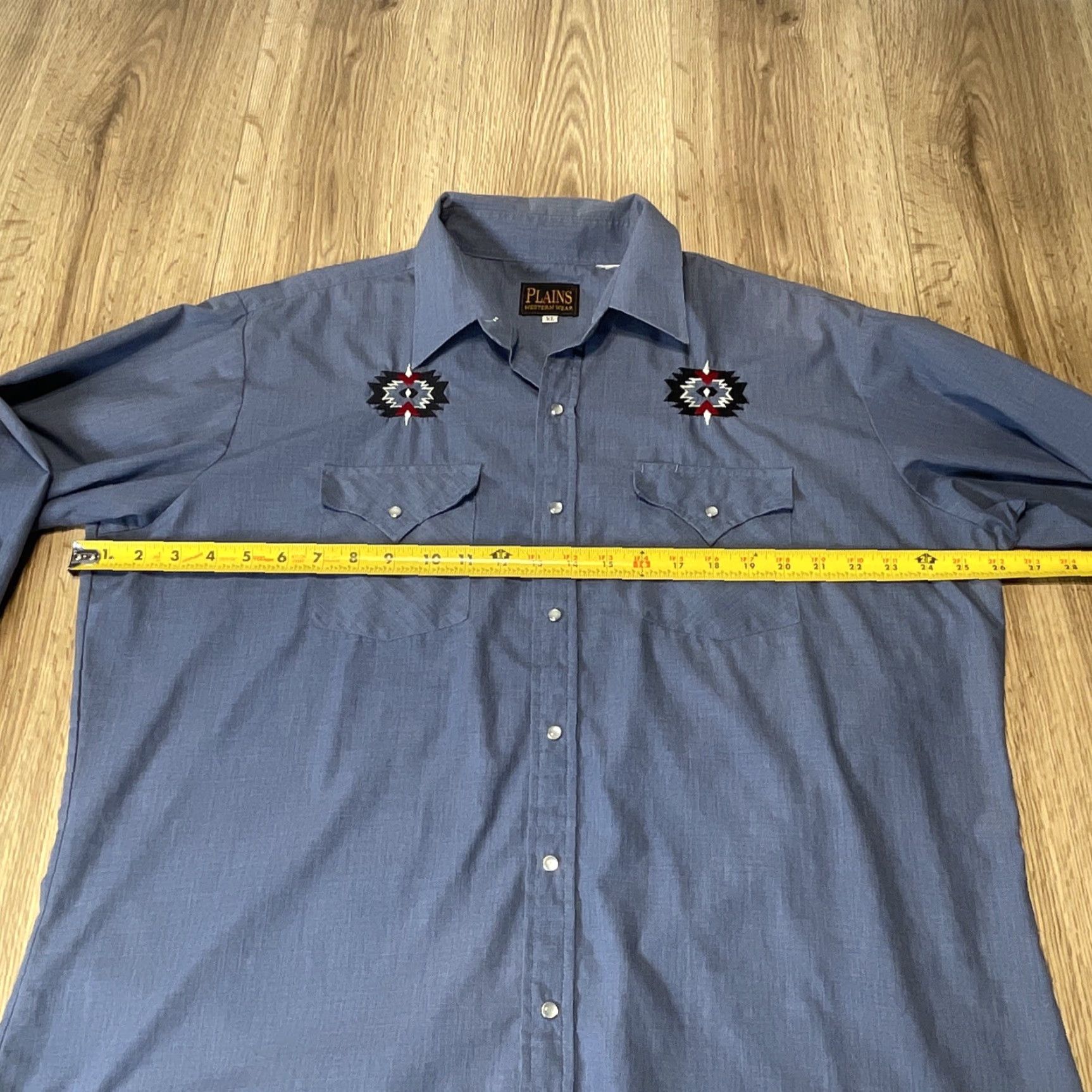 Vintage VINTAGE Plains Western Wear Pearl Snap Button-Up Shirt XL Long Sleeve Embroidered Blue Mens Size US XL / EU 56 / 4 - 5 Thumbnail