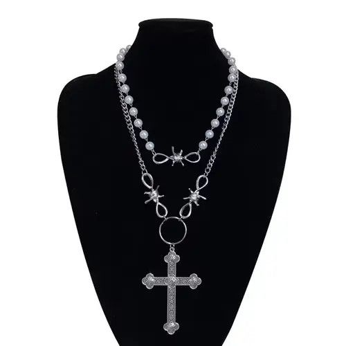 Jewelry x Vintage Cross Gothic Punk Style Necklace Chain in Silver, Men's