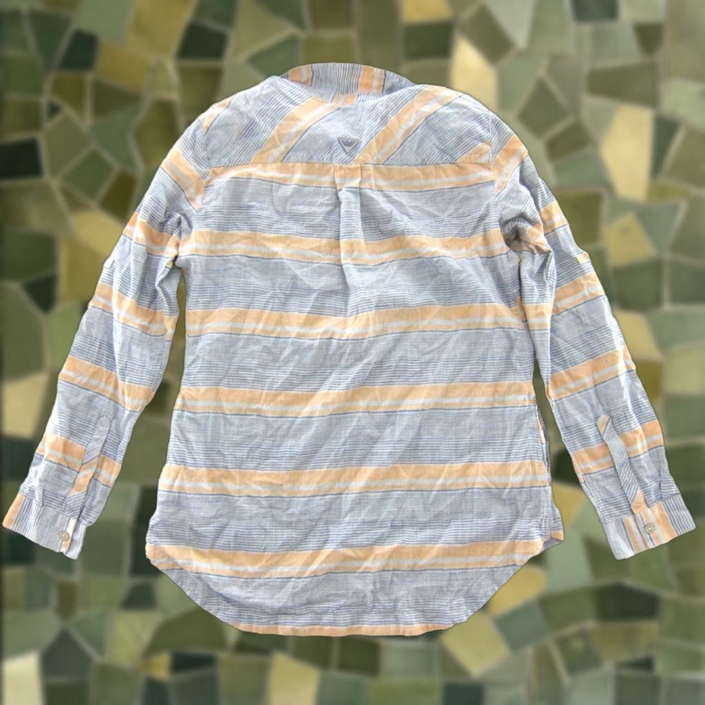 Vintage Columbia Blouse 100% Cotton Blue Orange Stripe Collar Pocket Long Sleeve Large Women Size L / US 10 / IT 46 - 1 Thumbnail