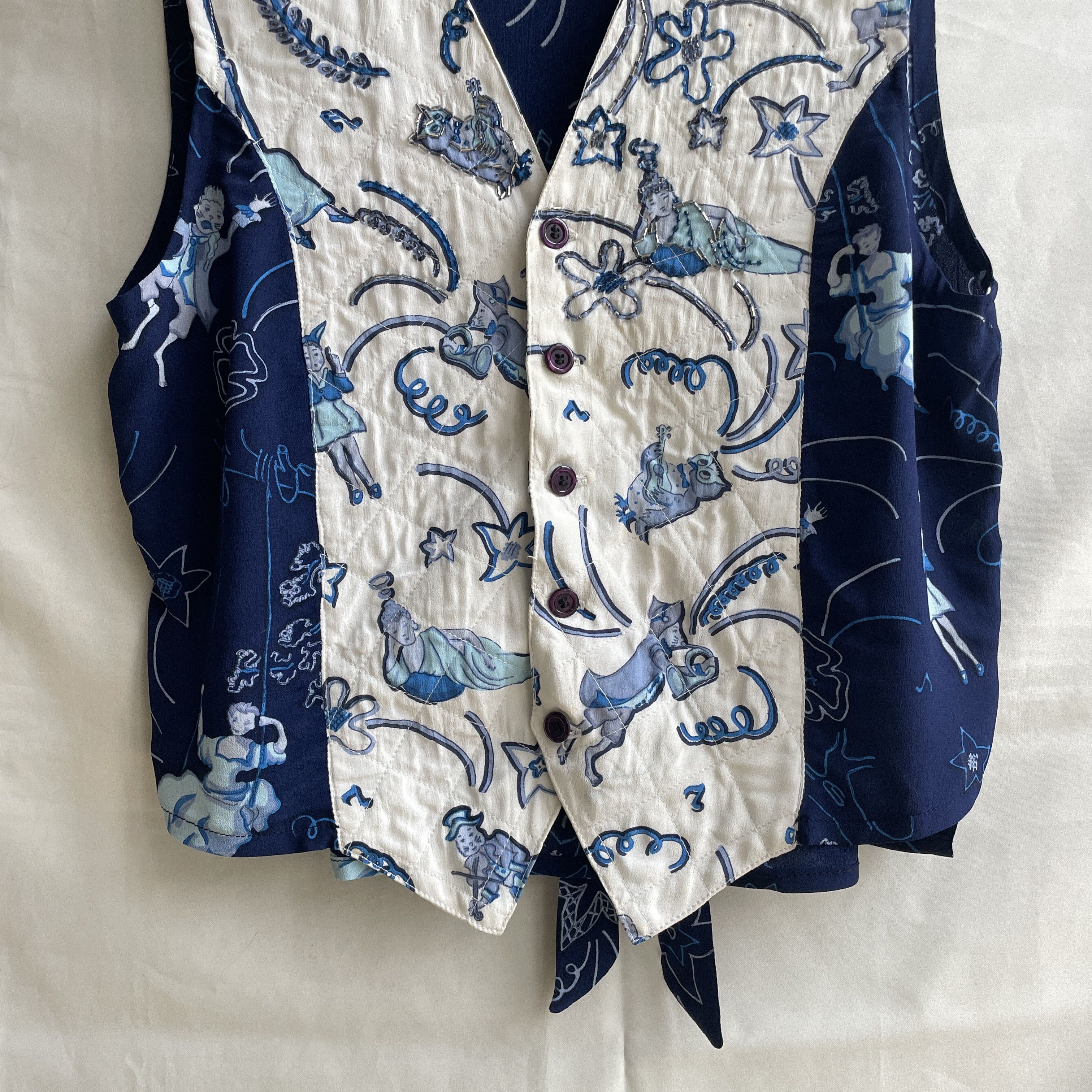 Vintage Paula & Mopitz Ibiza Loewe VTG 70s Silk Embelished Waistcoat Size L / US 10 / IT 46 - 5 Thumbnail