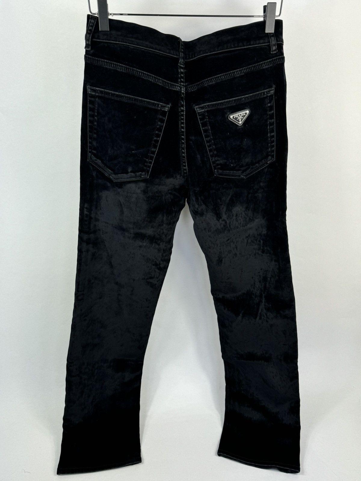Prada BLACK VELVET TRIANGLE LOGO TROUSERS Size US 30 / EU 46 - 2 Thumbnail