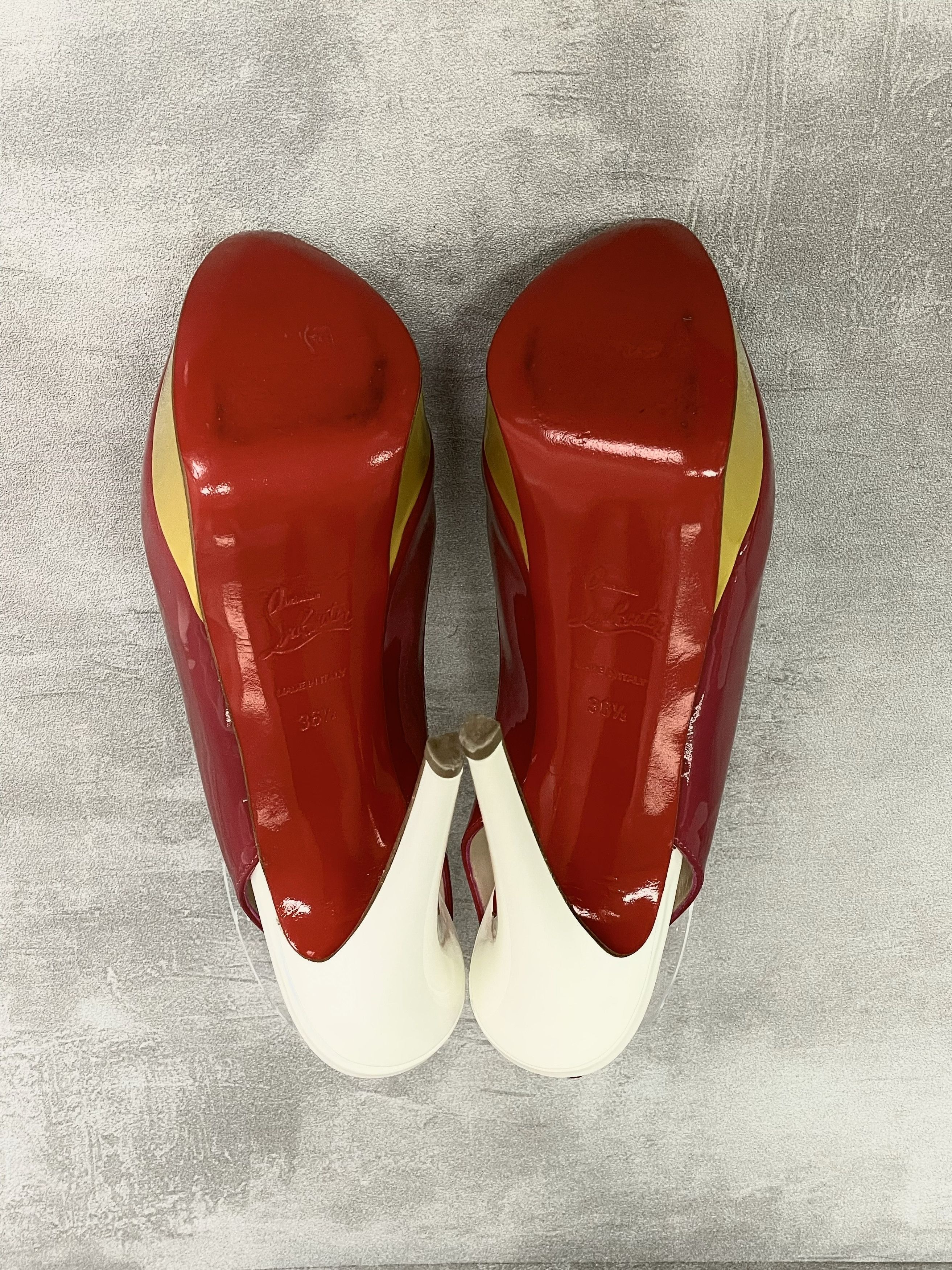 Christian Louboutin Magenta Peep Toes 14cm Patent Leather Sling Back Size US 6.5 / IT 36.5 - 4 Thumbnail
