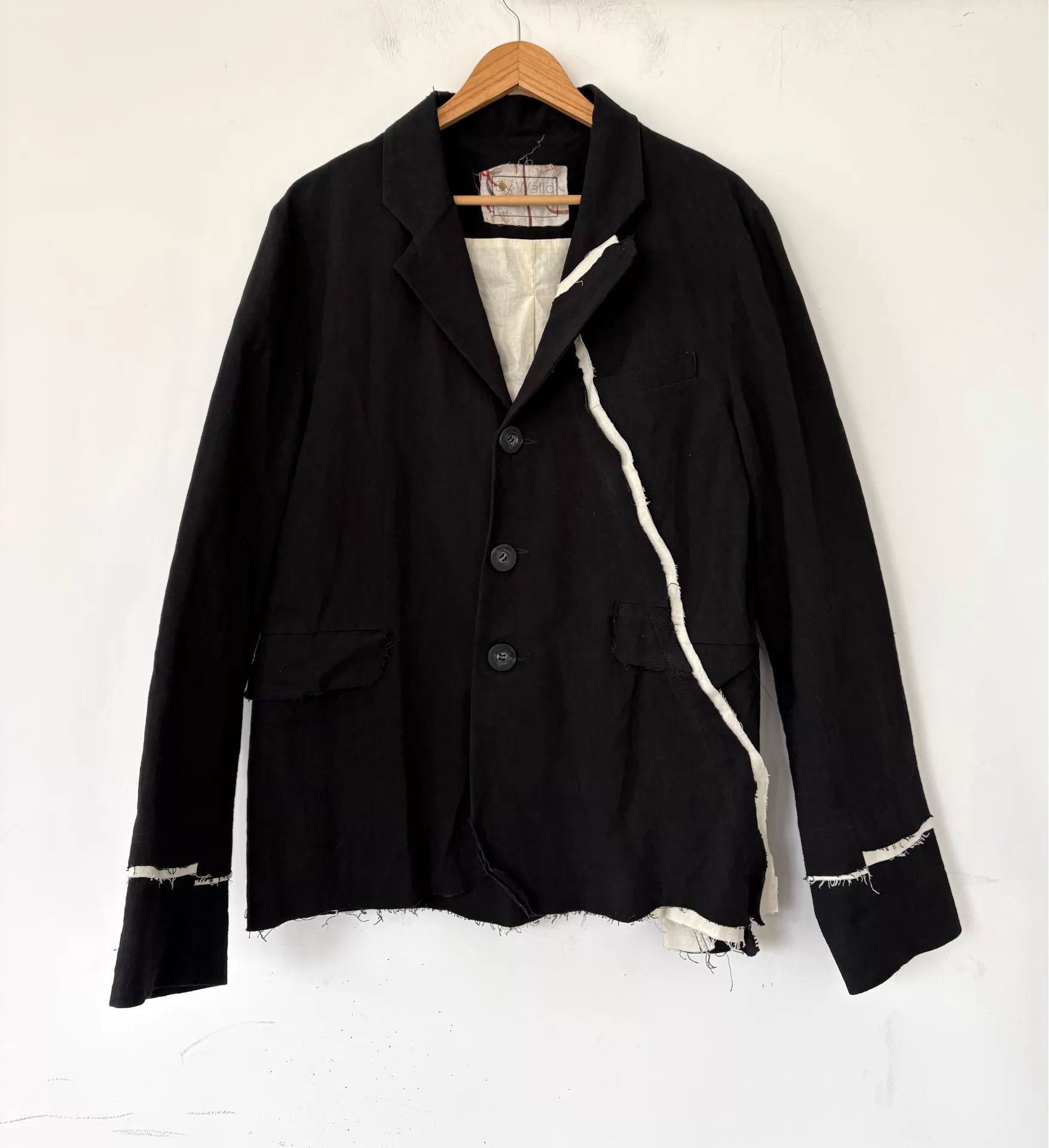 By Walid By Walid Men's Black Linen Cracked Panel Blazer Size US M / EU 48-50 / 2 - 1 Thumbnail