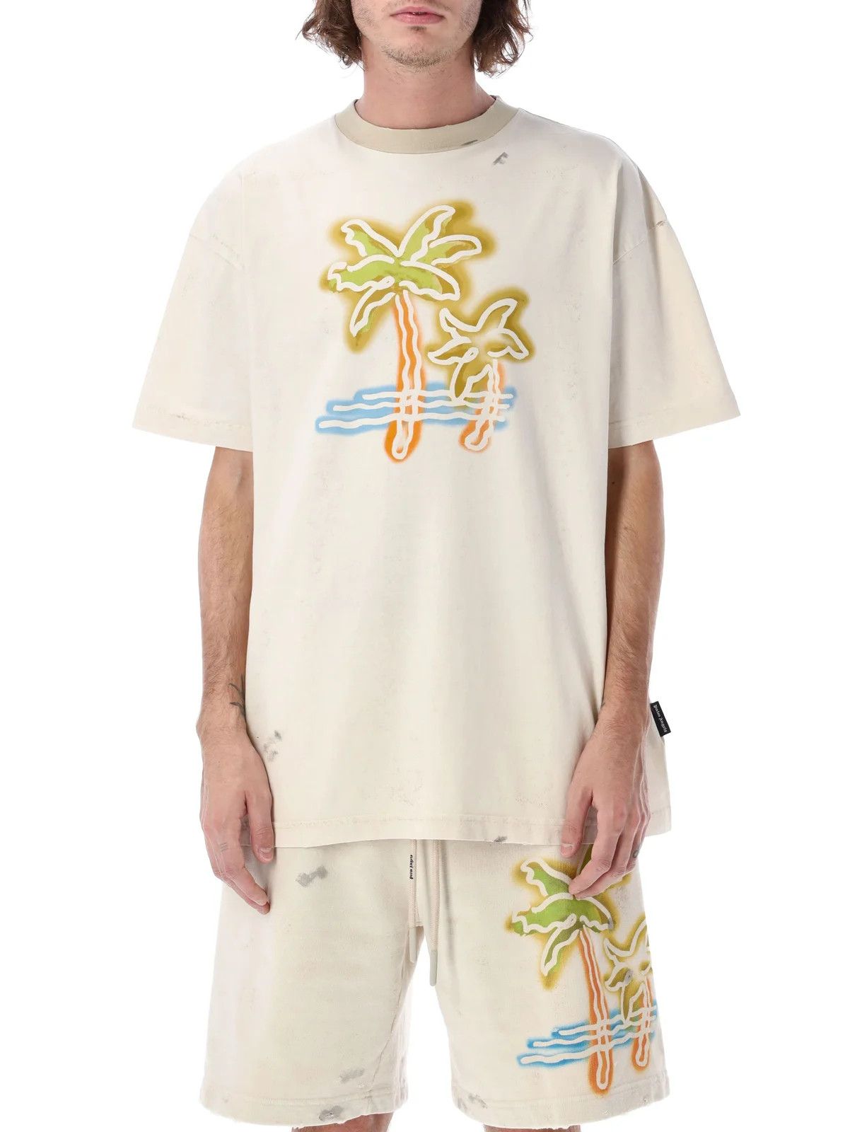 Palm Angels o1y0325 Logo Crewneck T-Shirt in Beige Size US M / EU 48-50 / 2 - 3 Thumbnail