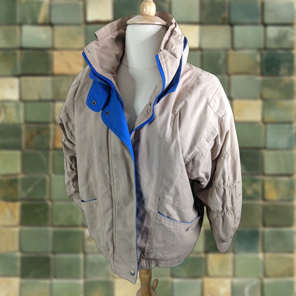 VINTAGE IZZI Anorak Jacket Womens Beige 80s Insulated Winter L Regular Bust 50 Waist 44 Length 26
