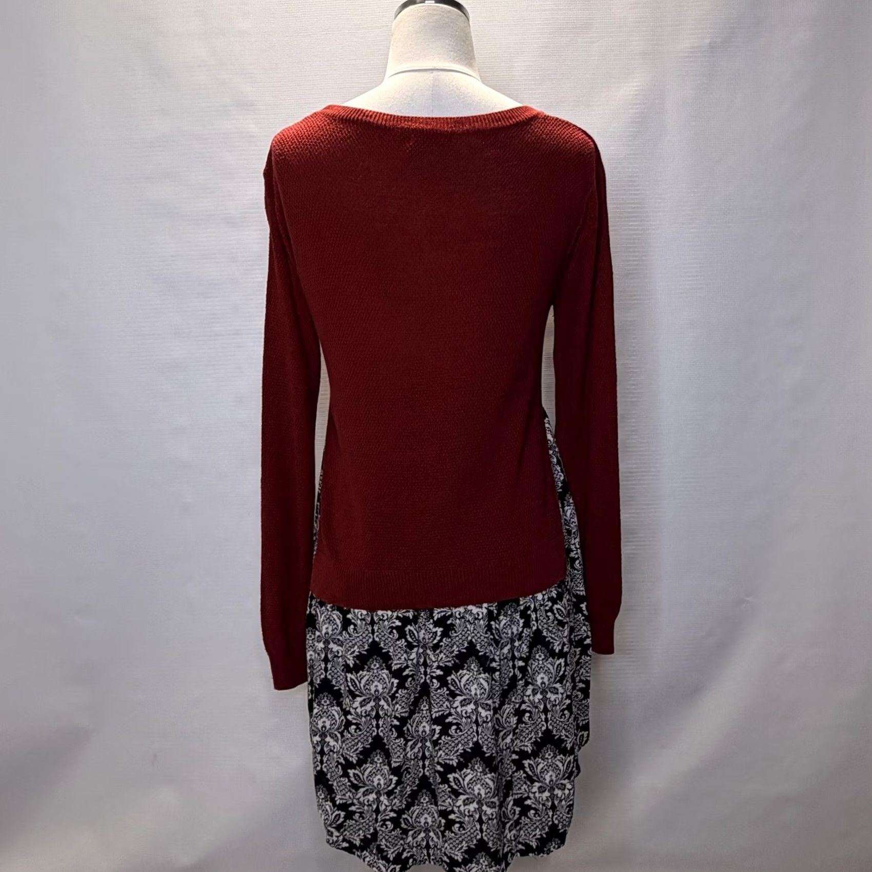 Vintage THML Sweater Dress Womens Large Red Black Floral Knit Long Sleeve Mixed Media Size L / US 10 / IT 46 - 3 Thumbnail