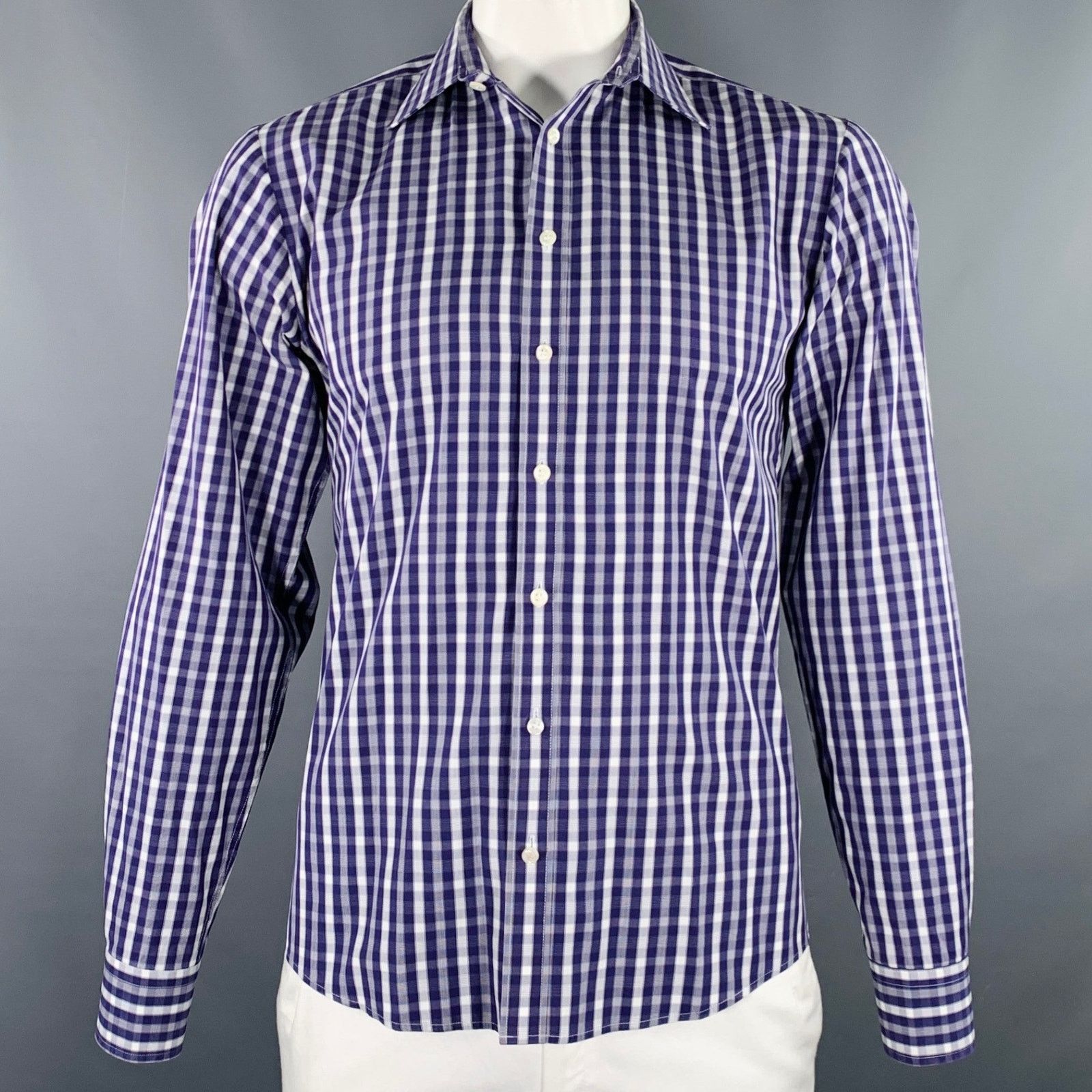 Pink PINK Size L Purple White Checkered Cotton Long Sleeve Shirt Size US L / EU 52-54 / 3 - 1 Thumbnail