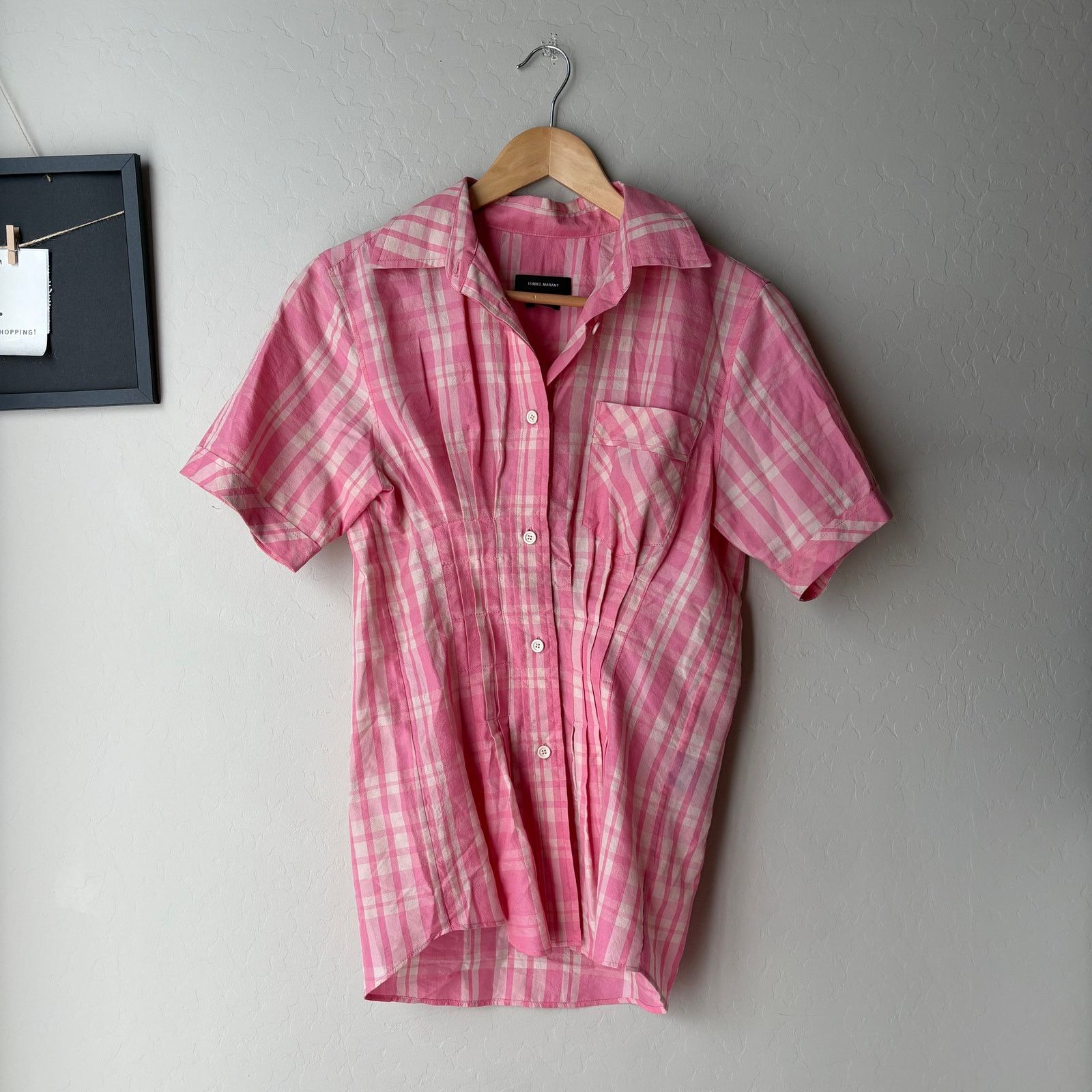 Isabel Marant Isabel Marant Emily Pink Plaid Pleated Button Up Top Sz 36/S Size S / US 4 / IT 40 - 1 Thumbnail