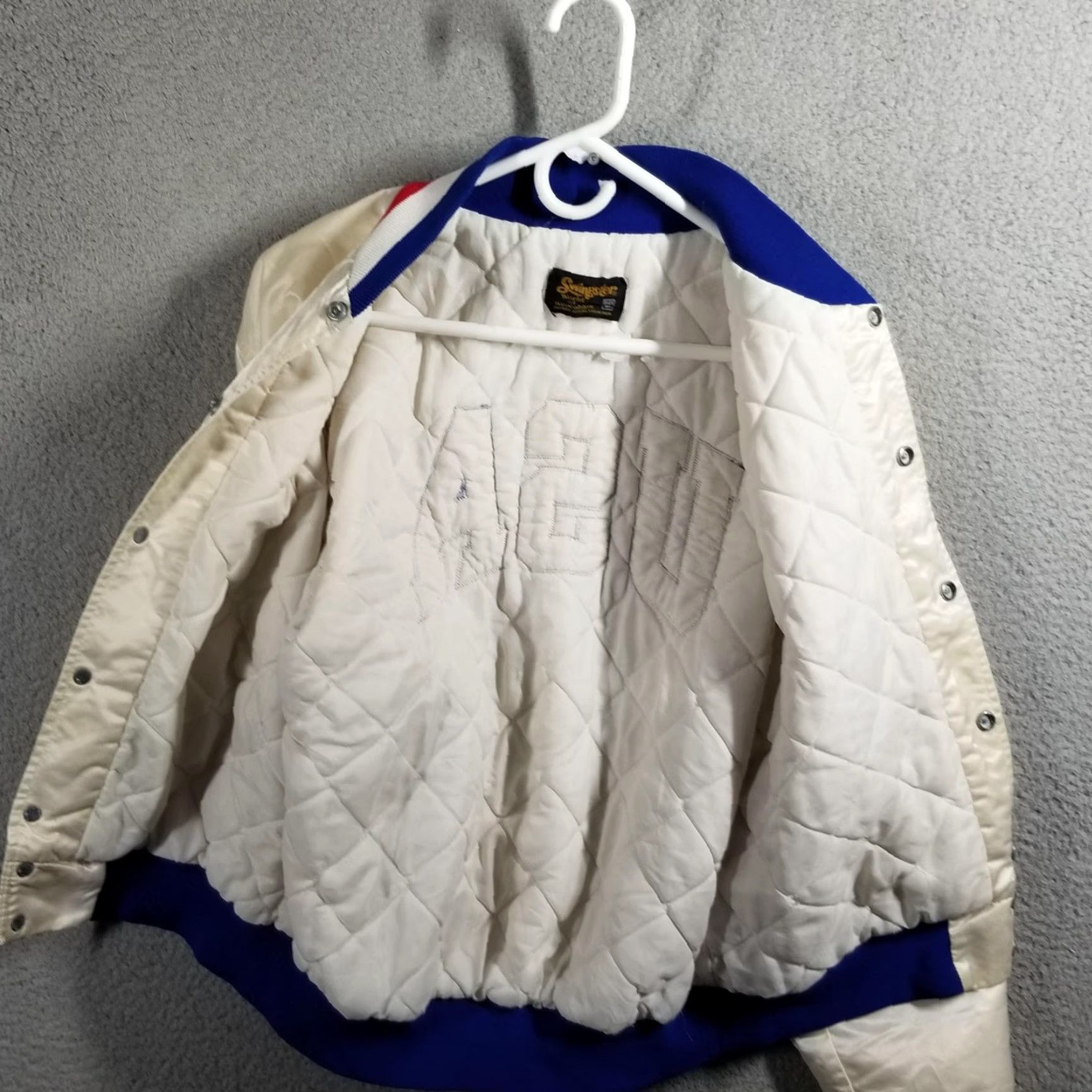 Vintage VINTAGE OLYMPICS USA Baseball Satin Varsity Jacket M Medium White Swingster Quilted Embroidered Pockets USA 1984 Mens Java? Size US M / EU 48-50 / 2 - 3 Thumbnail