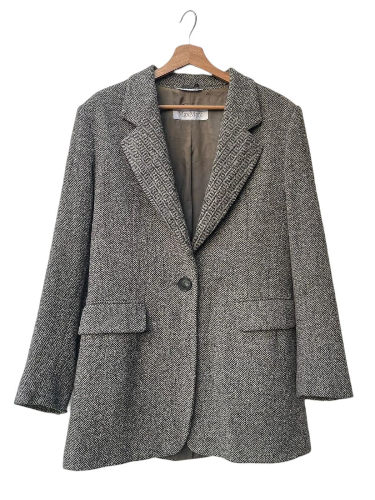 Max Mara Max Mara Notched Lapel Herringbone Wool Jacket Size M / US 6-8 / IT 42-44 - 1 Thumbnail