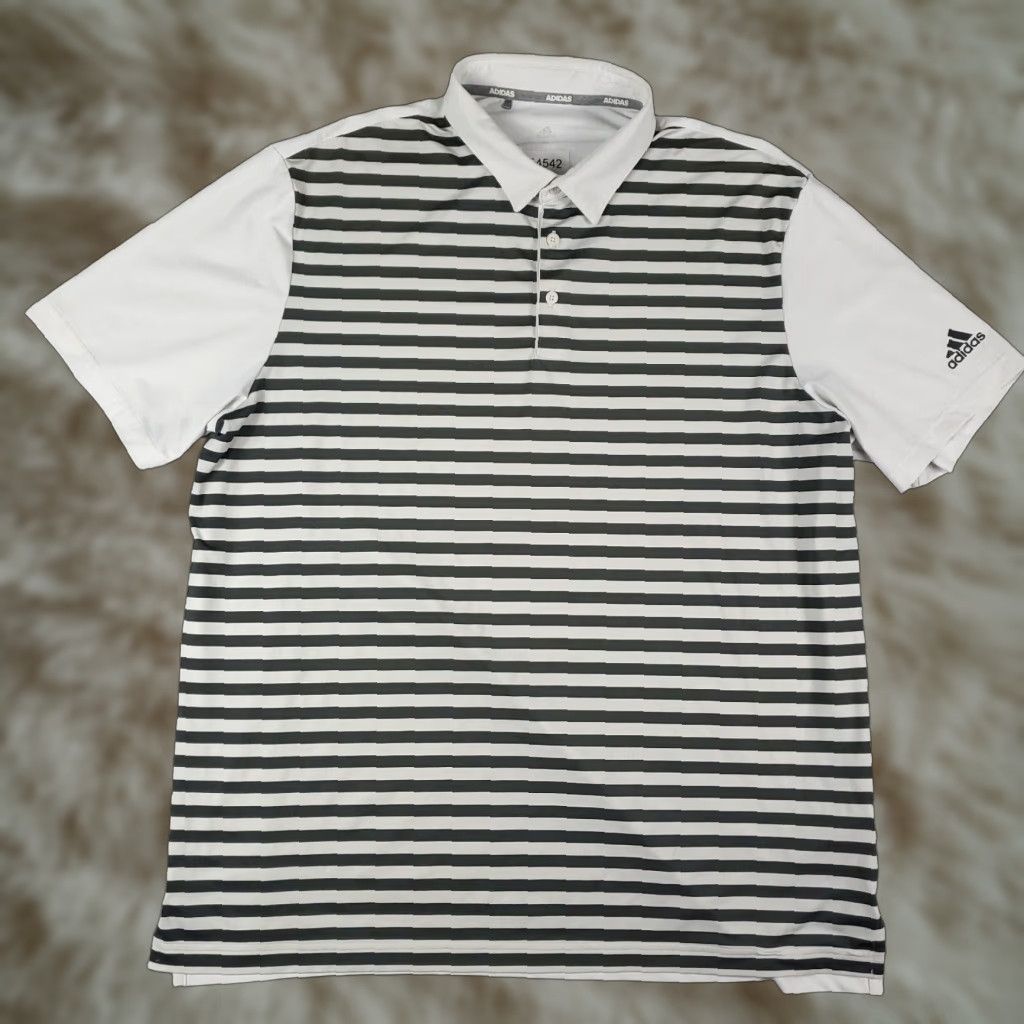 Adidas Adidas Polo Shirt Mens XL White Striped Golf Casual Short Sleeve Shirt Men XL White Striped Polo Size US XL / EU 56 / 4 - 1 Thumbnail