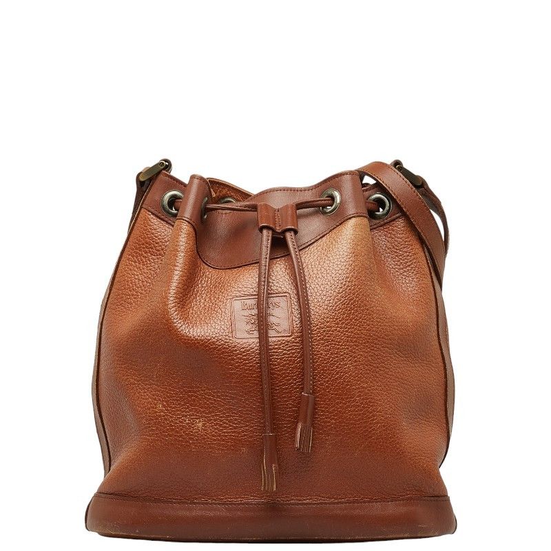 image of Burberry Leather Drawstring Crossbody Bag in Brown, Women's