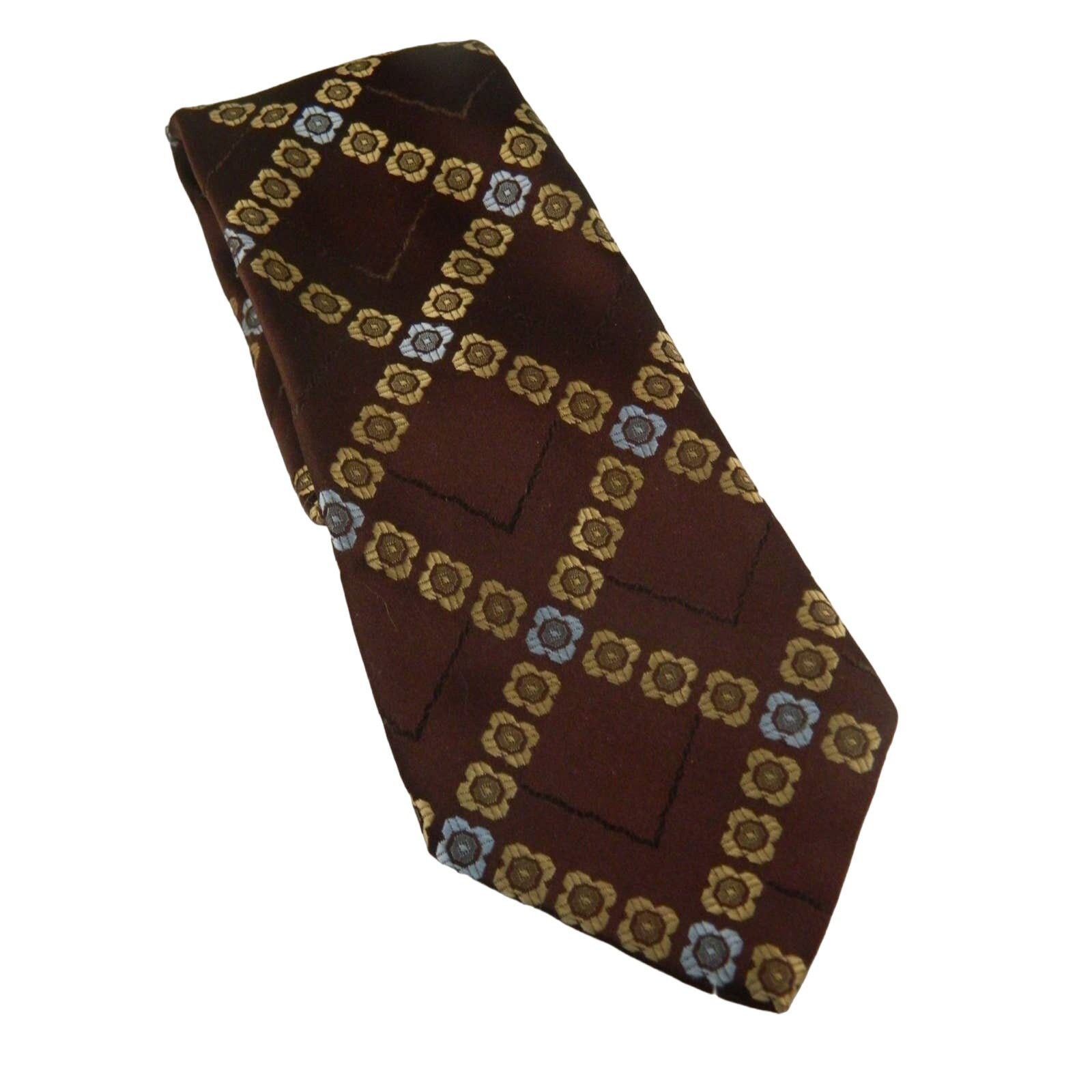 Vintage Vintage Brown Montgomery Ward Tie, Tan Blue Floral Necktie Size ONE SIZE - 4 Thumbnail