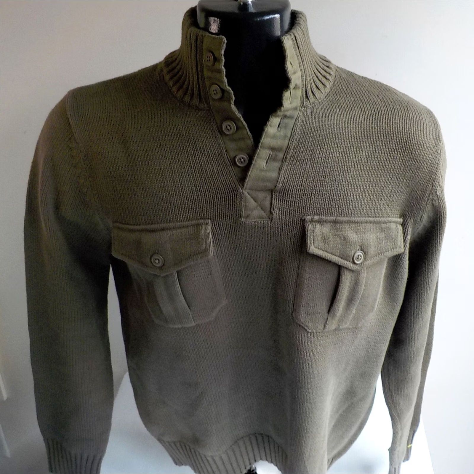 Lucky Brand LUCKY BRAND Knit Buttoned Neck Mock Pullover Sweater Loden M Mens Cotton 100% Ribbed Neck Cuffs Waistband 2 Buttoned Flap Pockets Size US M / EU 48-50 / 2 - 2 Thumbnail