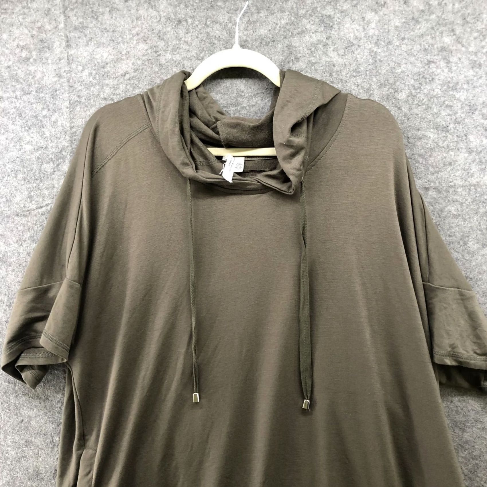 Vintage Cable & Gauge Hoodie Tunic Top Womens 1X Brown Short Sleeve Pullover Jersey Knit Size XL / US 12-14 / IT 48-50 - 3 Thumbnail