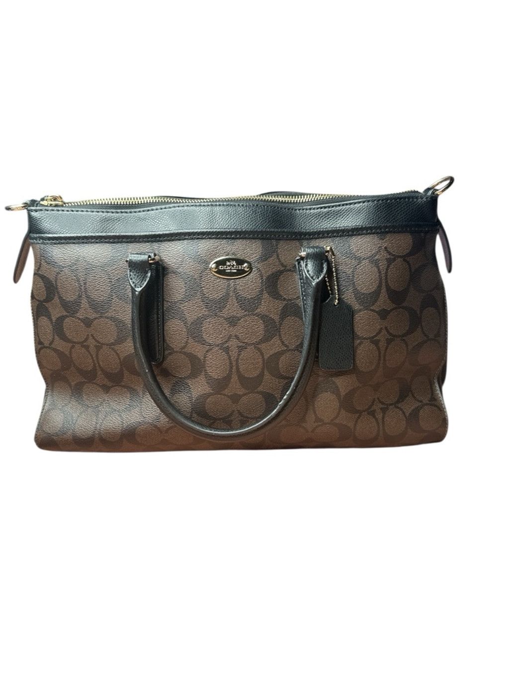 Coach COACH MORGAN SATCHEL SIGNATURE Black Brown CC Logo Purse EUC Size ONE SIZE - 2 Thumbnail