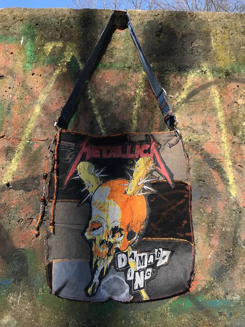 Handmade Custom 1-of-1 Metallica Patchwork Bag/Upcycled Denim & Suede Size ONE SIZE - 1 Thumbnail