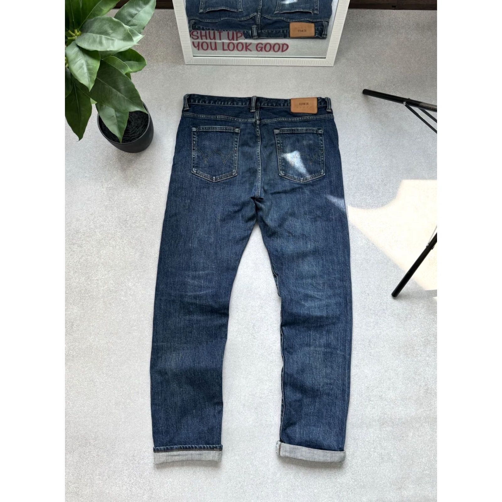 Edwin VINTAGE Edwin Jeans Men Size M 32x32 Selvedge Blue Denim Straight 90s USA Japan Edvin Jeans Streetwear Casual Designer Size US 31 - 3 Thumbnail